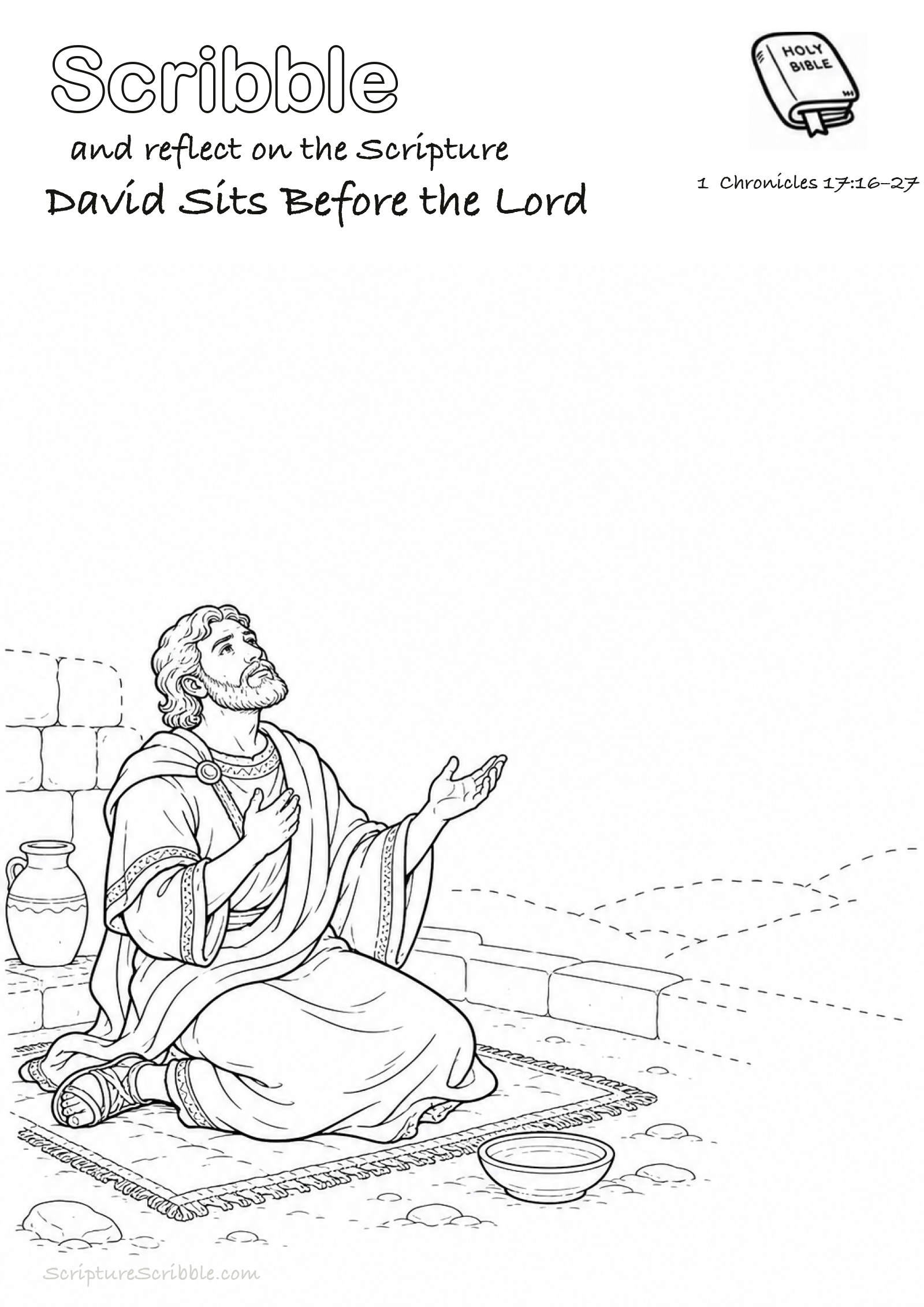 Preview of 1 Chronicles 17:16–27 David Sits Before the Lord Devotional Drawing Page Printable