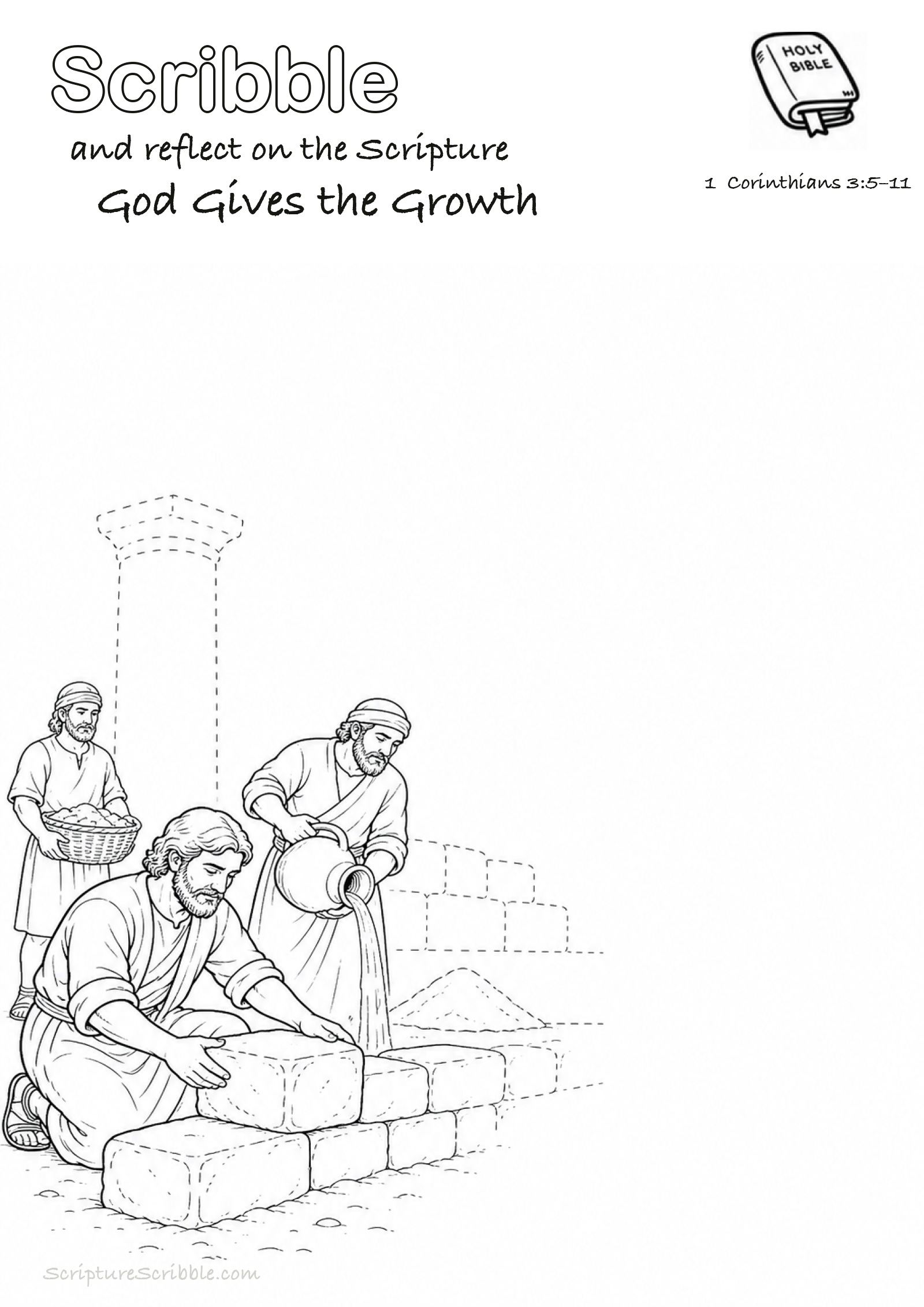 Preview of 1 Corinthians 3:5–11 God Gives the Growth Devotional Drawing Page Printable