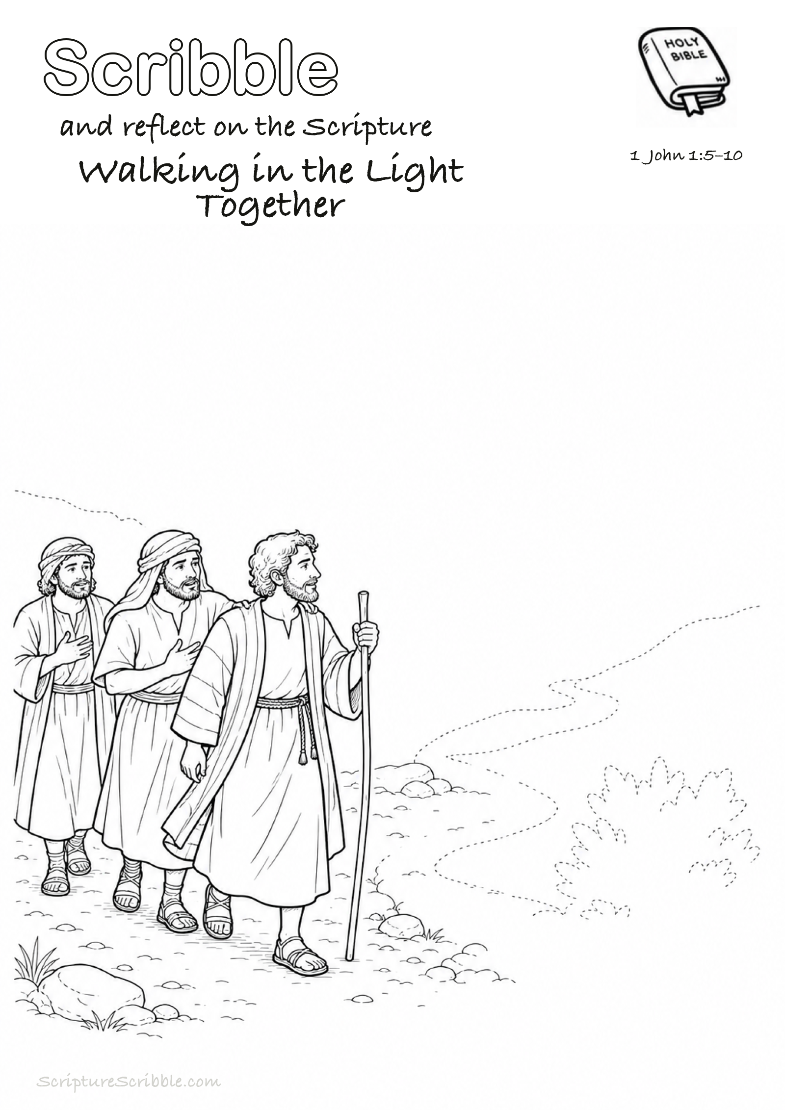 Preview of 1 John 1:5–10 Walking in the Light Together Devotional Drawing Page Printable
