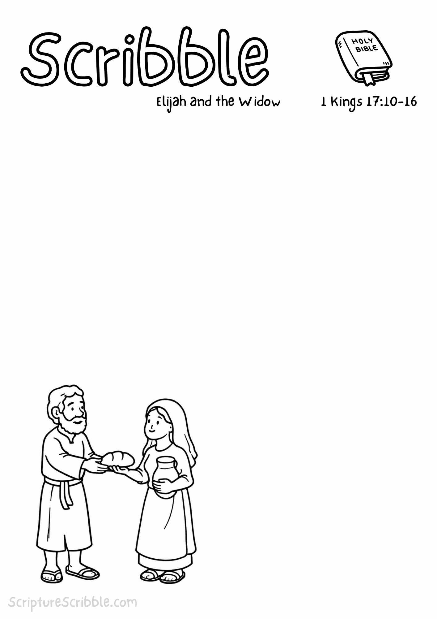 Printable reflection and drawing activity for 1 Kings 17:10-16 -Elijah and the Widow Devotional Drawing Page, based on 1 Kings 17:10–16