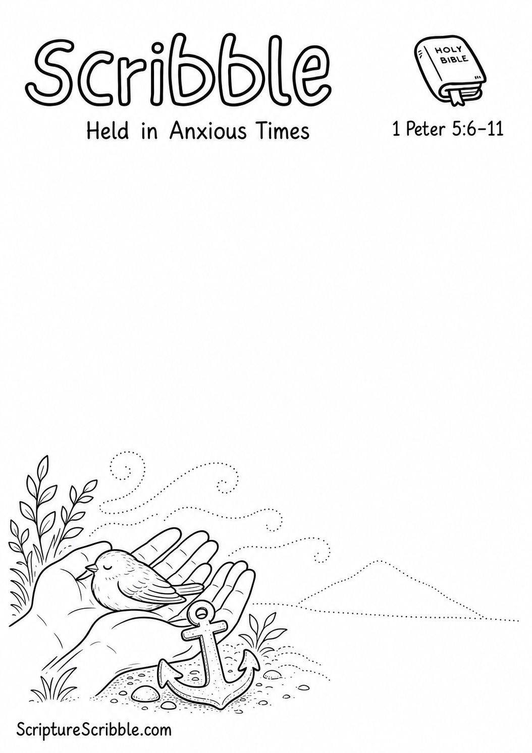 Preview of 1 Peter 5:6–11 Held in Anxious Times Devotional Drawing Page Printable