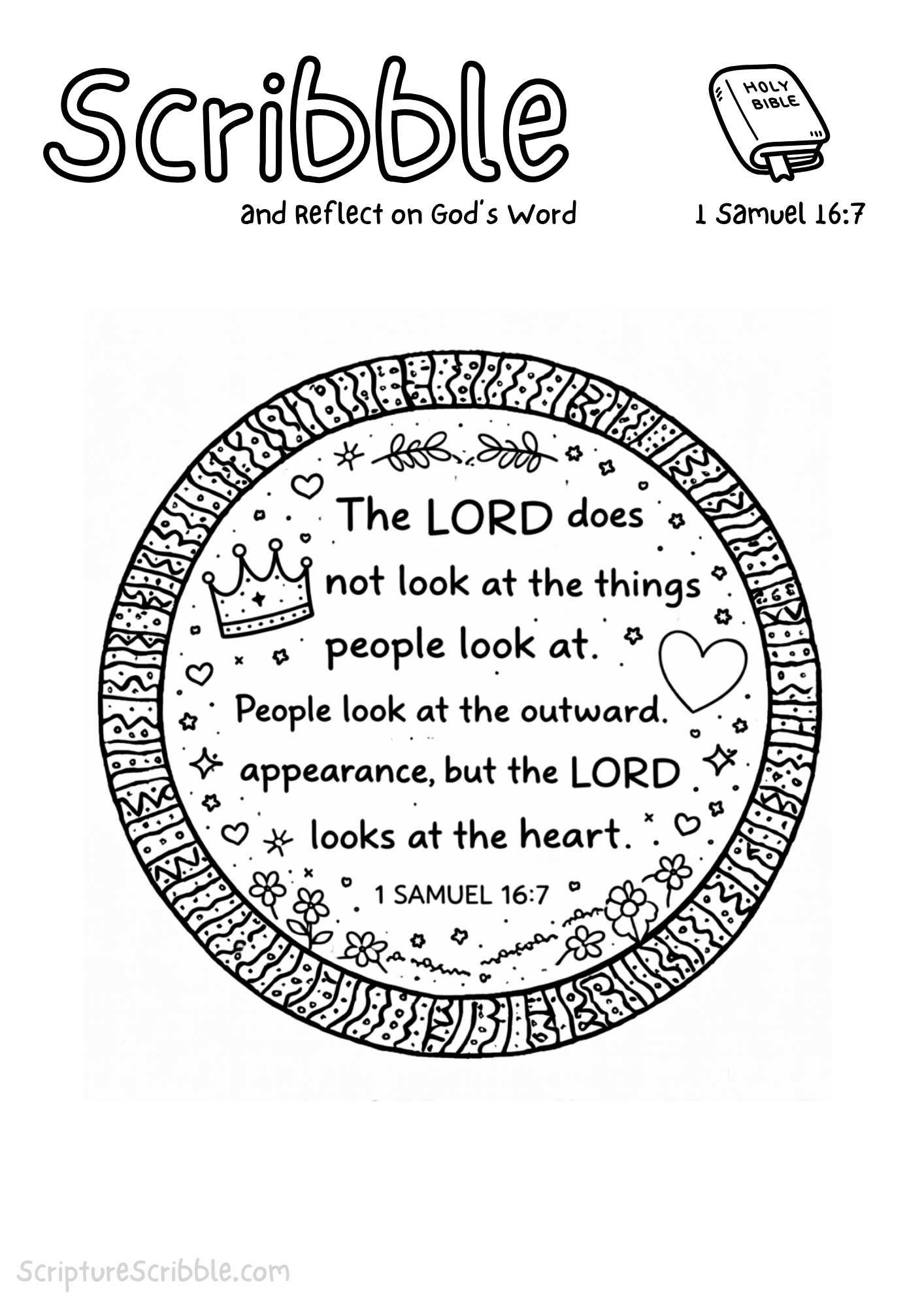 Printable reflection and drawing activity for 1 Samuel 16:7 Coloring Page – God Looks at the Heart Printable