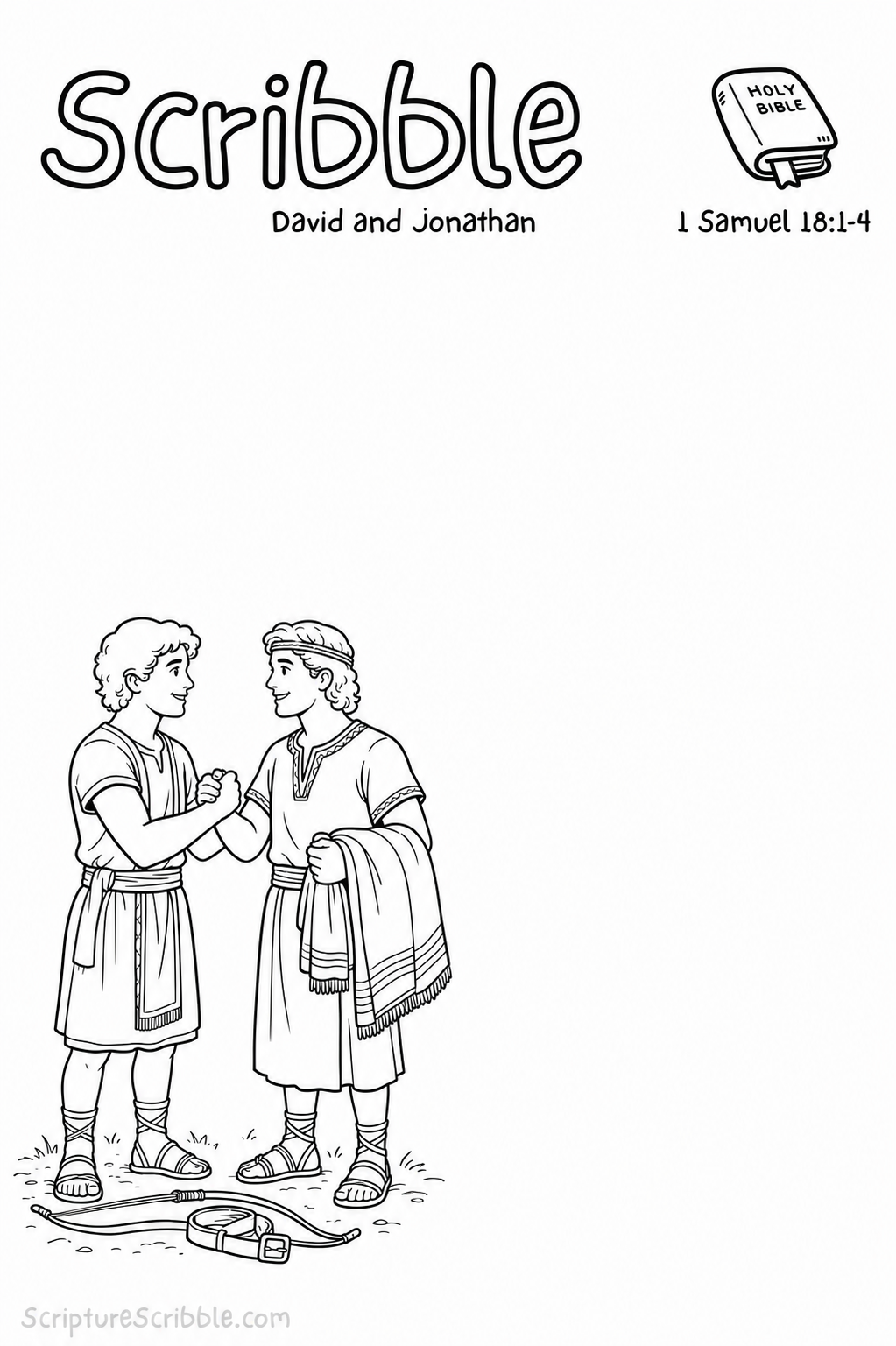 Preview of 1 Samuel 18:1–4 David and Jonathan Devotional Drawing Page Printable