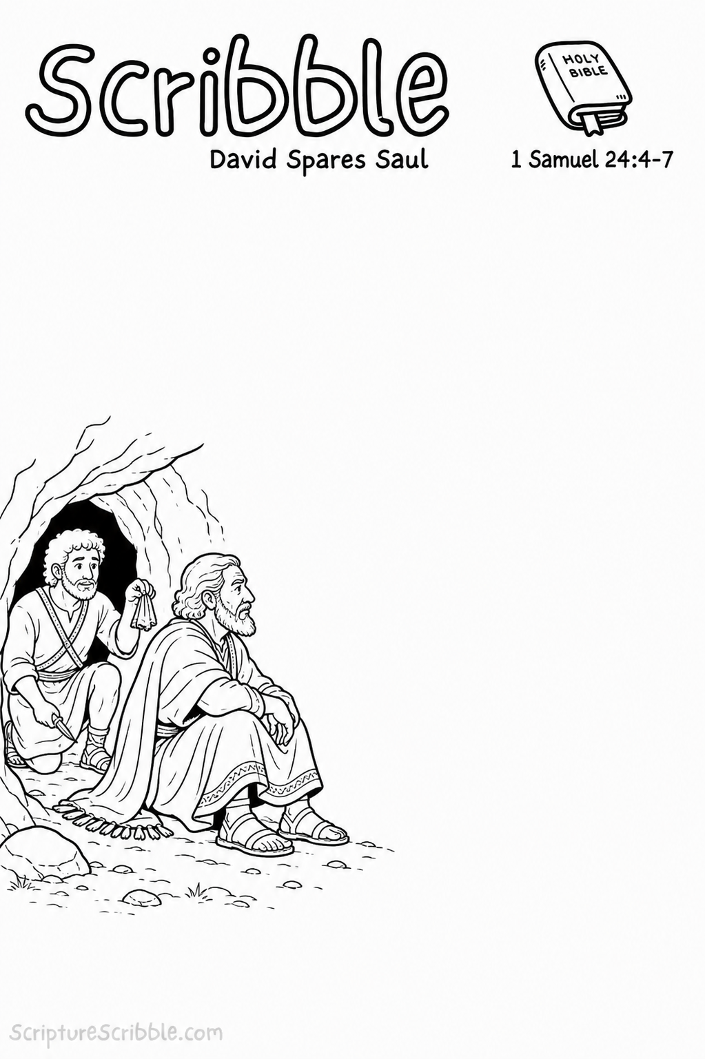 Preview of 1 Samuel 24:4–7 David Spares Saul Devotional Drawing Page Printable