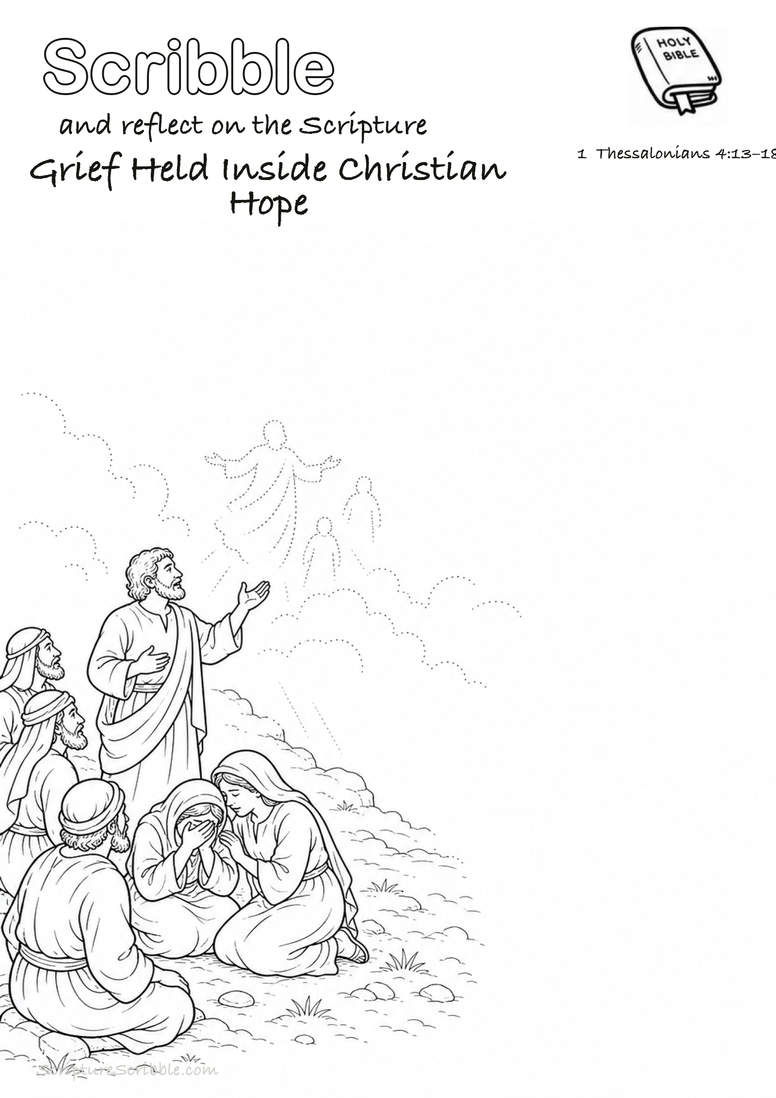 Preview of 1 Thessalonians 4:13–18 Grief Held Inside Christian Hope Devotional Drawing Page Printable