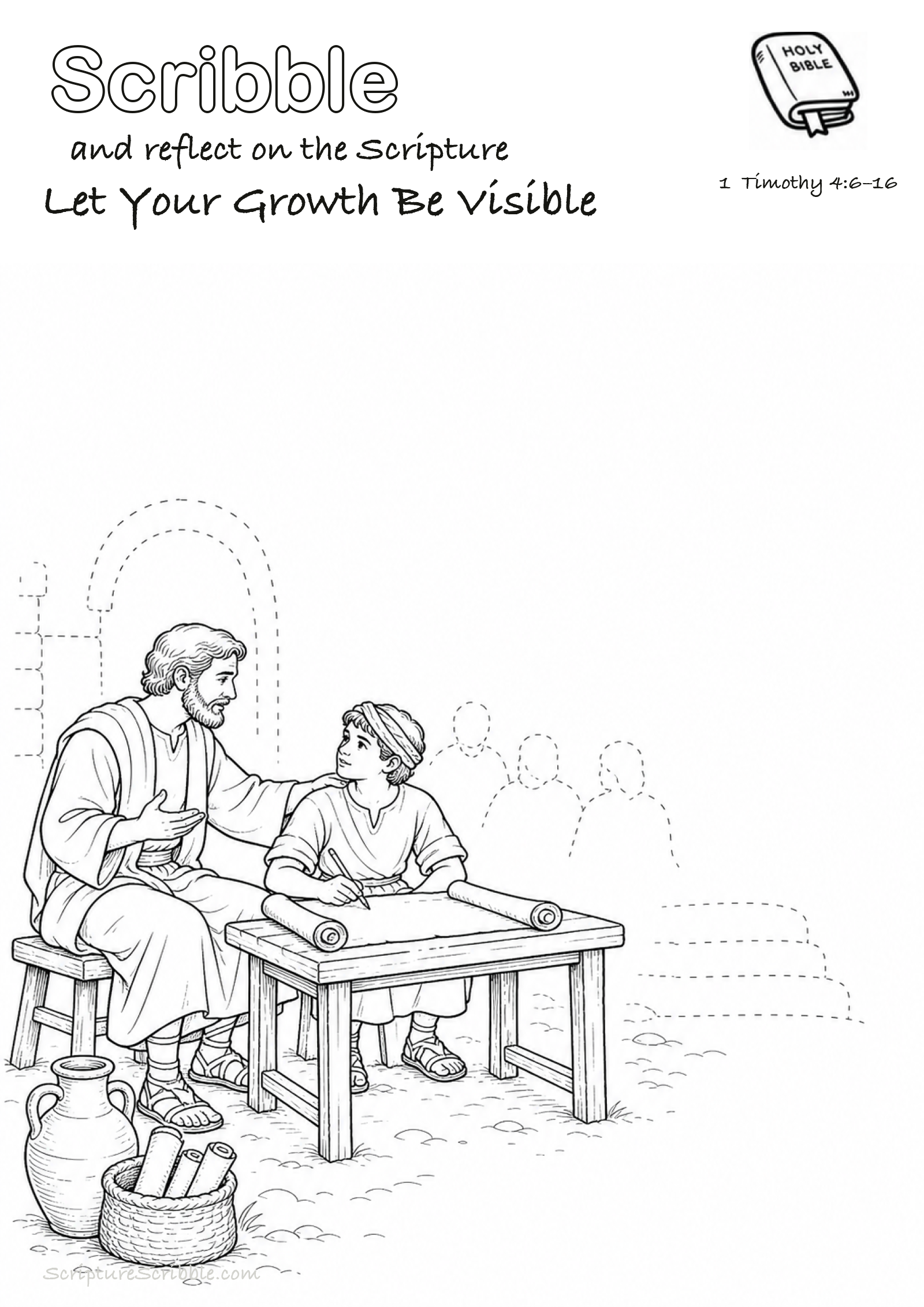 Preview of 1 Timothy 4:6–16 Let Your Growth Be Visible Devotional Drawing Page Printable