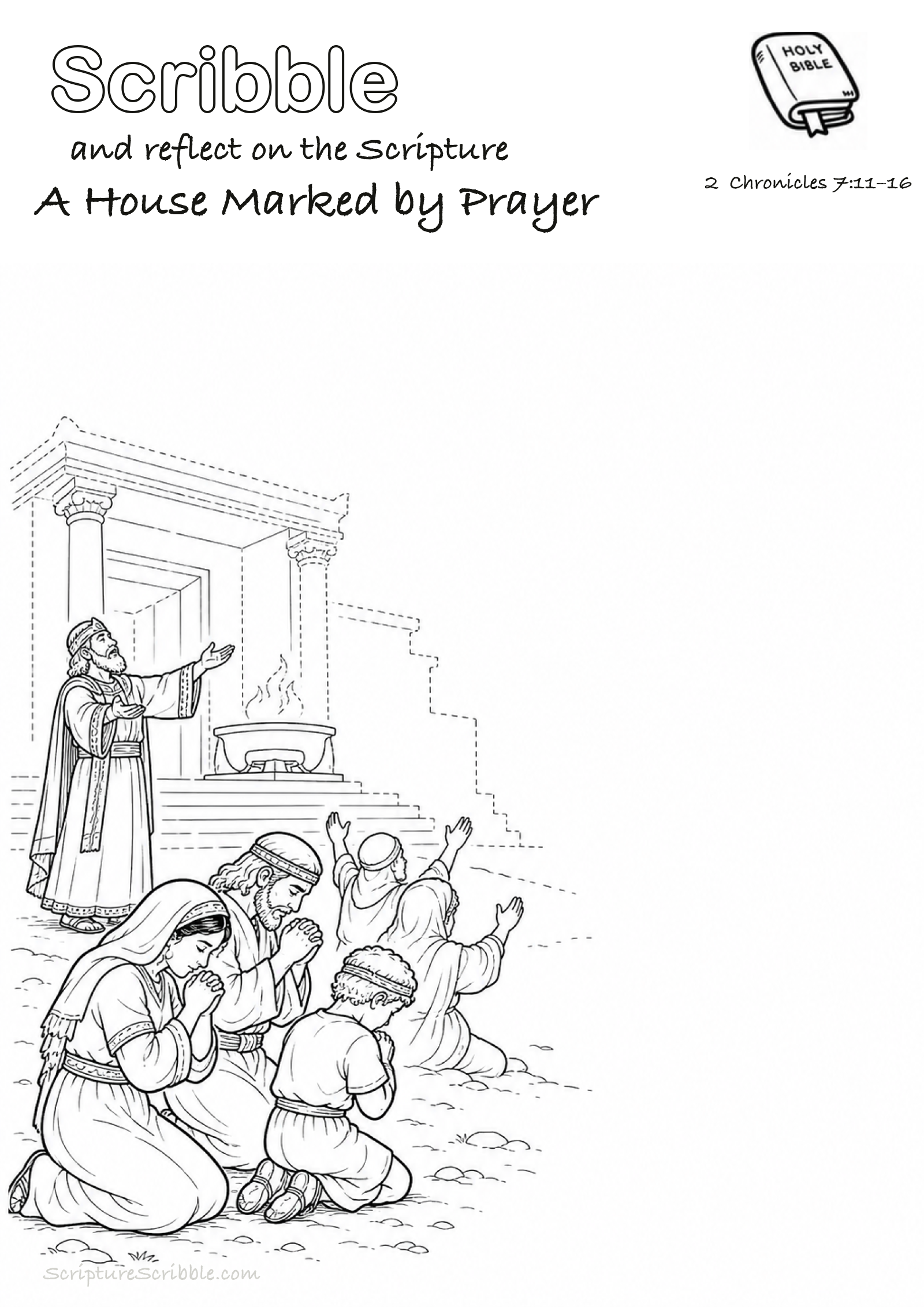 Preview of 2 Chronicles 7:11–16 A House Marked by Prayer Devotional Drawing Page Printable