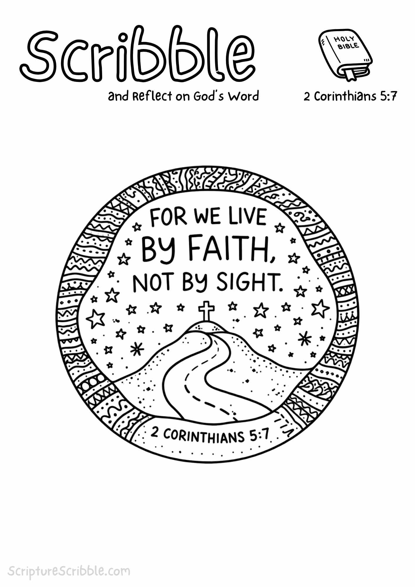 Printable reflection and drawing activity for 2 Corinthians 5:7 Coloring Page – Live by Faith Not by Sight Printable