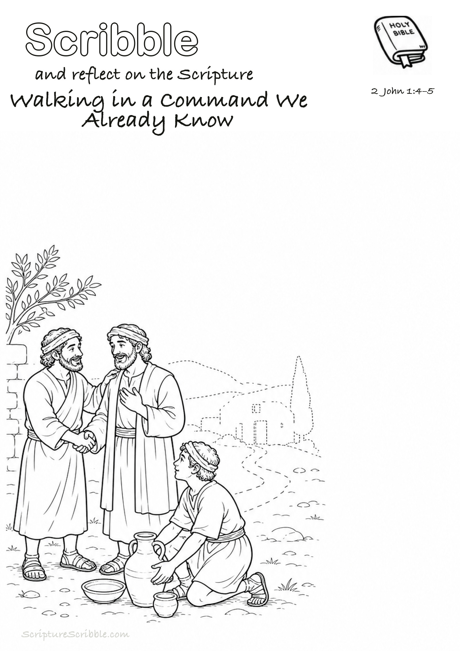 Preview of 2 John 1:4–5 Walking in a Command We Already Know Devotional Drawing Page Printable