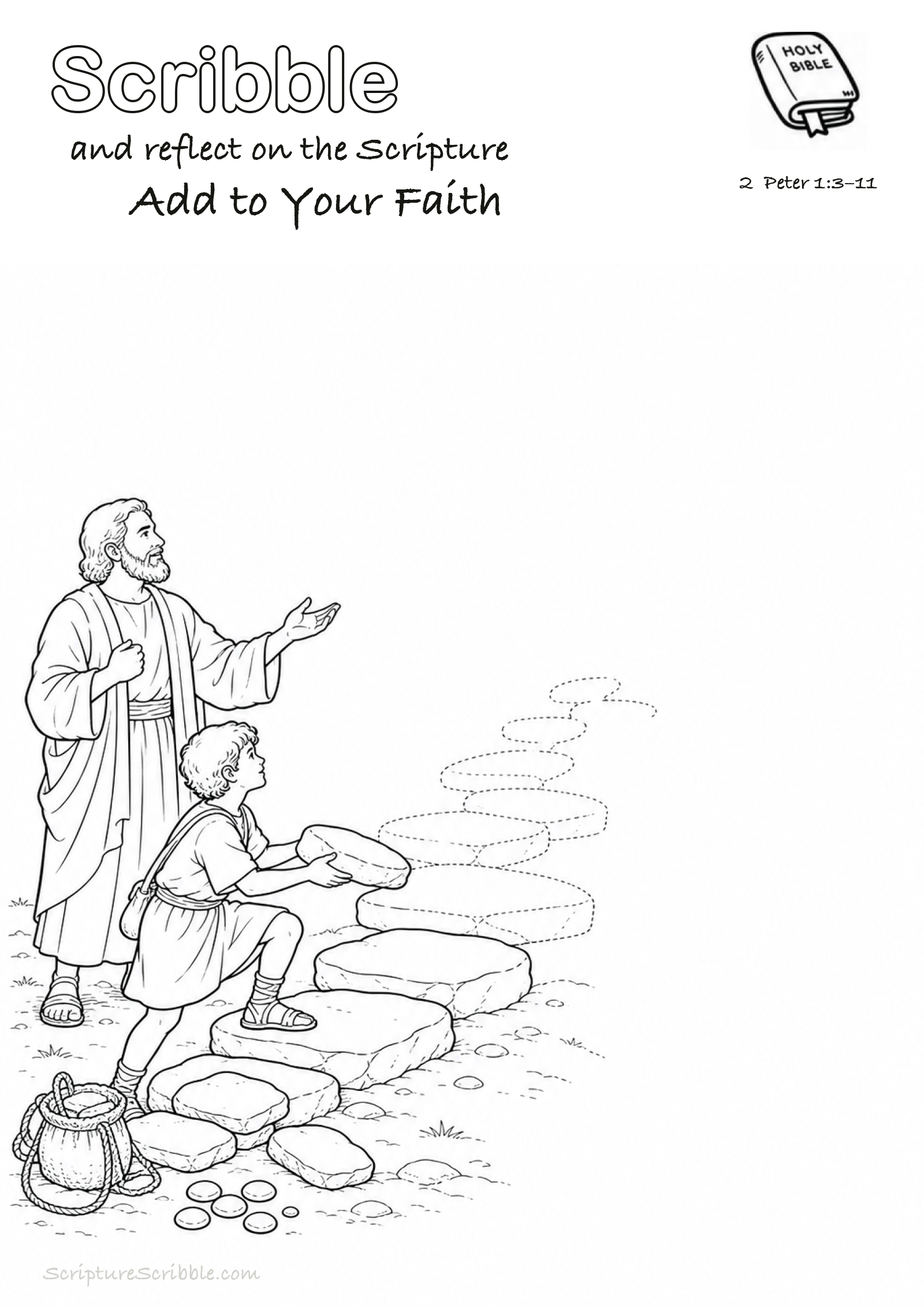 Preview of 2 Peter 1:3–11 Add to Your Faith Devotional Drawing Page Printable