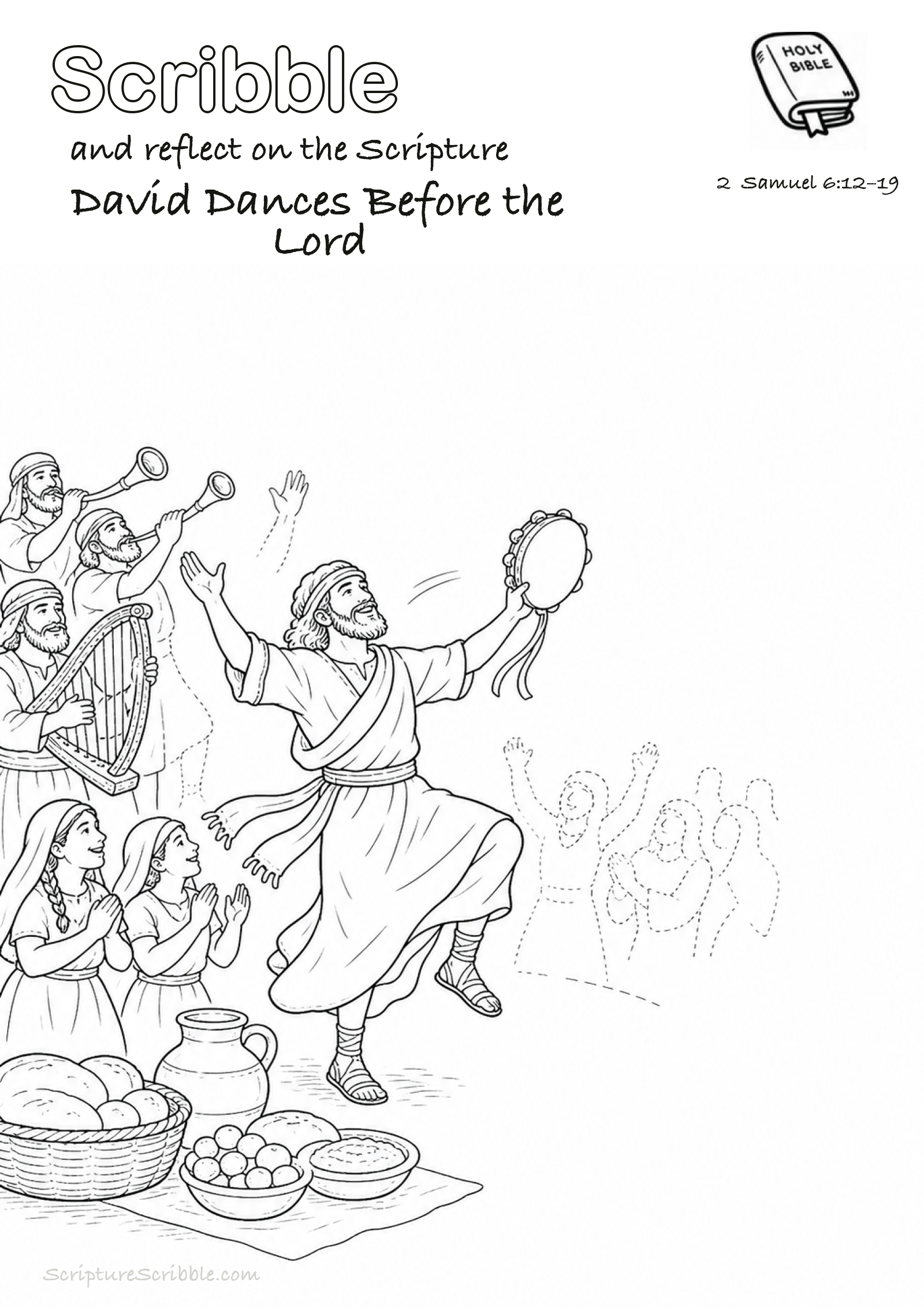 Preview of 2 Samuel 6:12–19 David Dances Before the Lord Devotional Drawing Page Printable