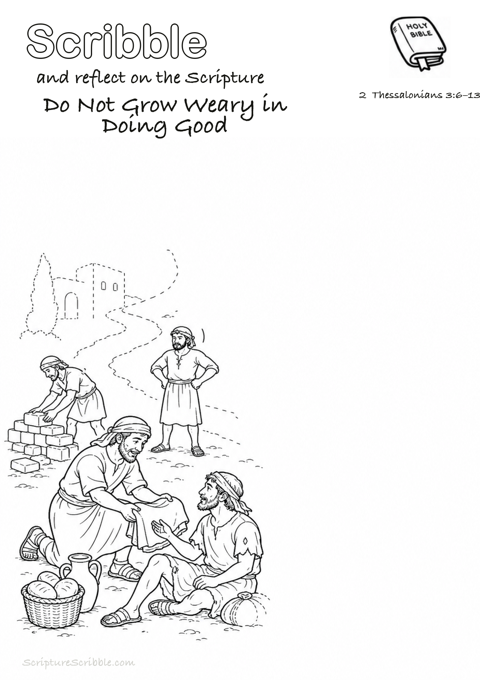 Preview of 2 Thessalonians 3:6–13 Do Not Grow Weary in Doing Good Devotional Drawing Page Printable