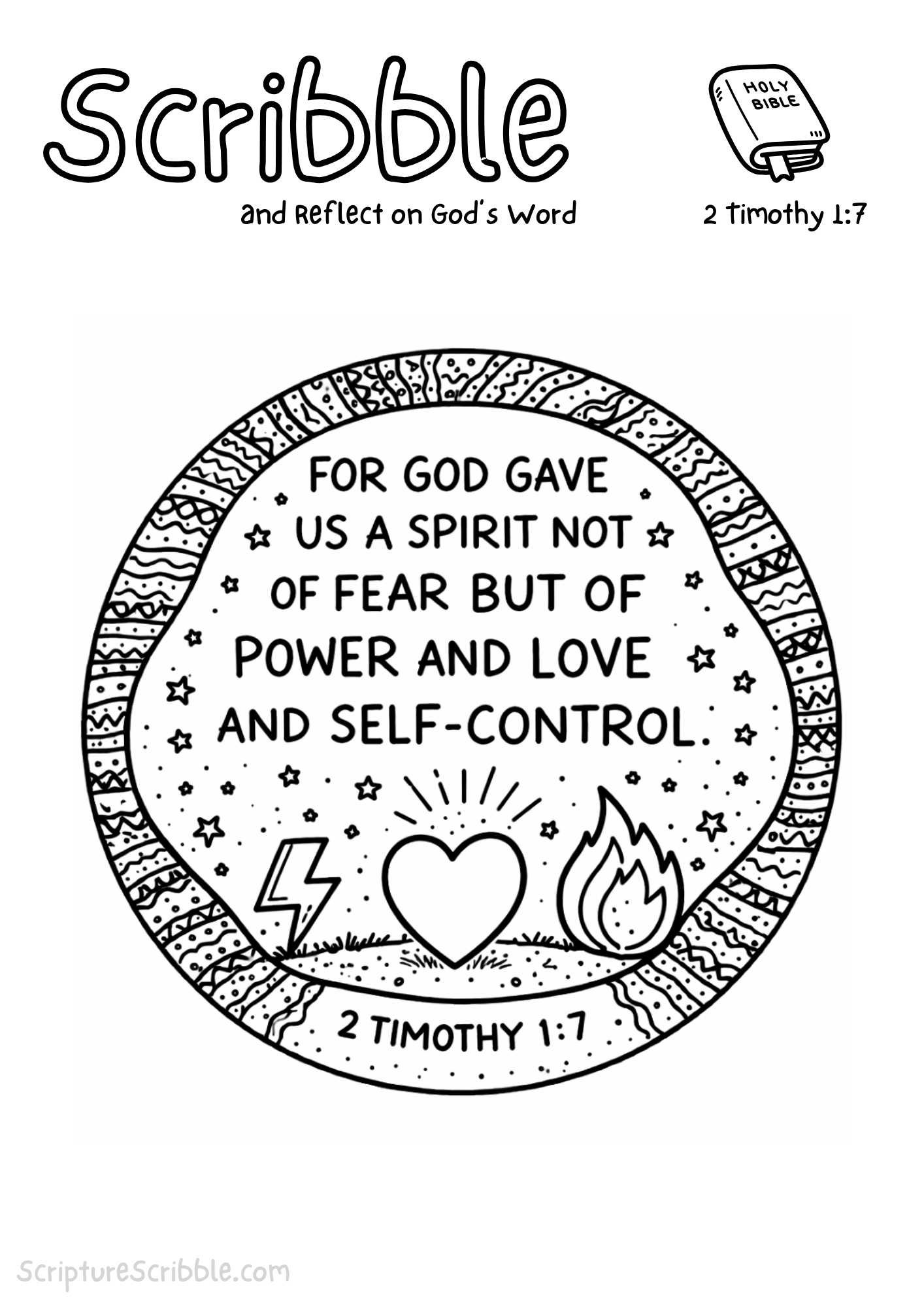 Printable reflection and drawing activity for 2 Timothy 1:7 Coloring Page – Spirit of Power, Love & Self-Control Printable