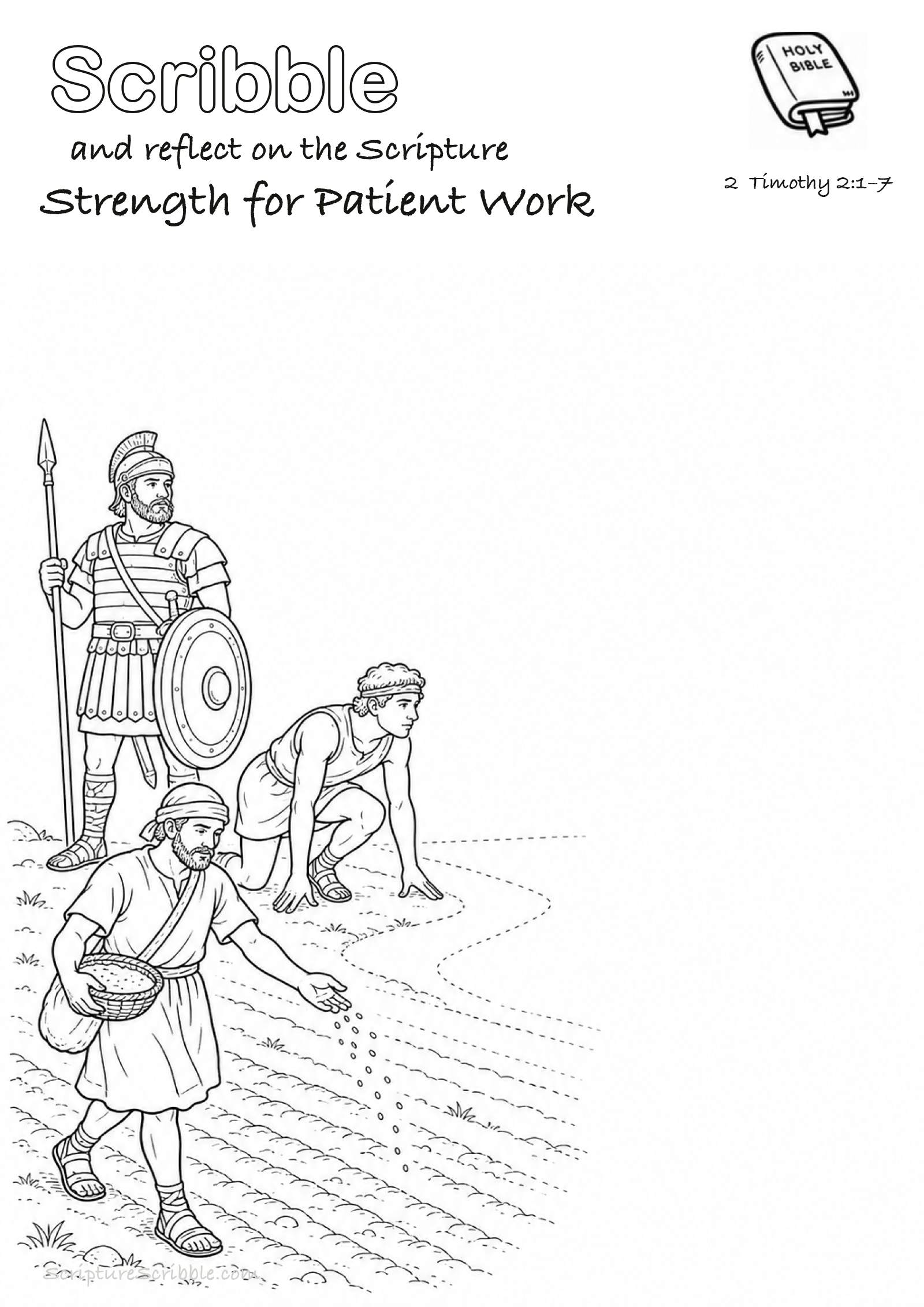 Preview of 2 Timothy 2:1–7 Strength for Patient Work Devotional Drawing Page Printable