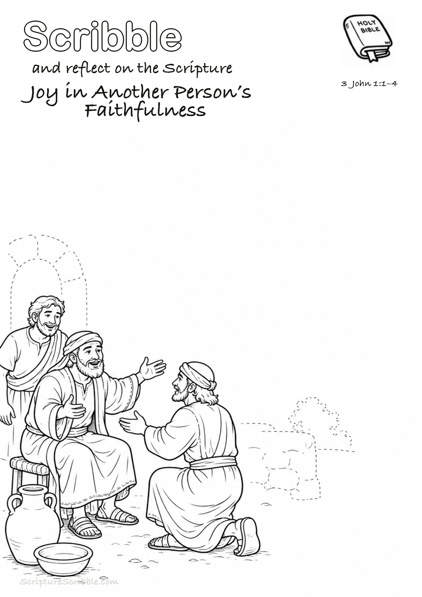 Preview of 3 John 1:1–4 Joy in Another Person’s Faithfulness Devotional Drawing Page Printable