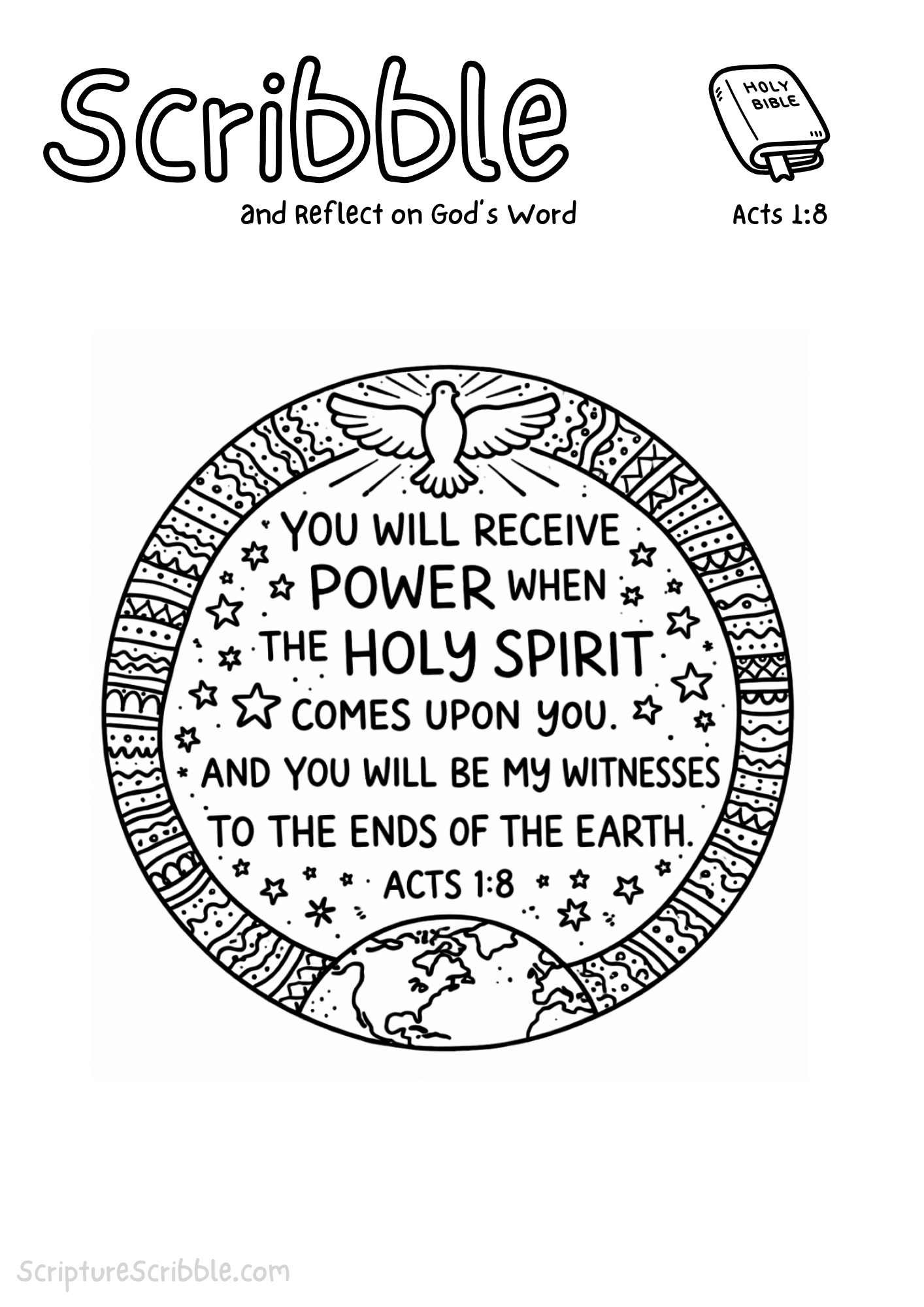 Printable reflection and drawing activity for Acts 1:8 Coloring Page – You Will Receive Power When the Holy Spirit Comes