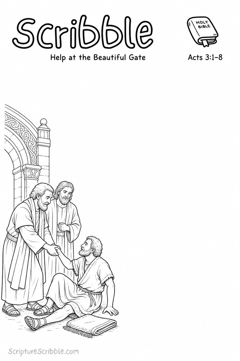 Preview of Acts 3:1–8 Help at the Beautiful Gate Devotional Drawing Page Printable