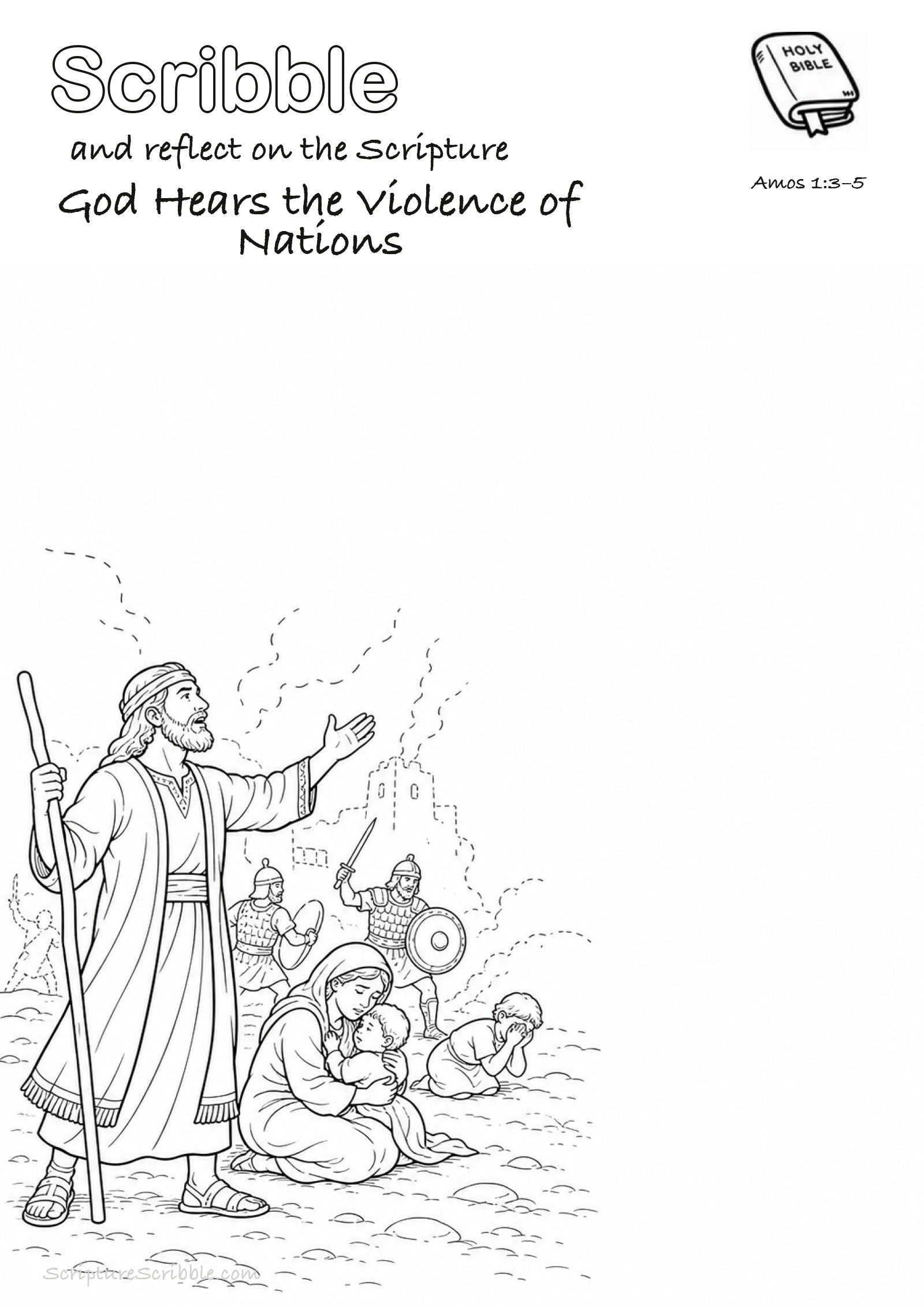 Preview of Amos 1:3–5 God Hears the Violence of Nations Devotional Drawing Page Printable