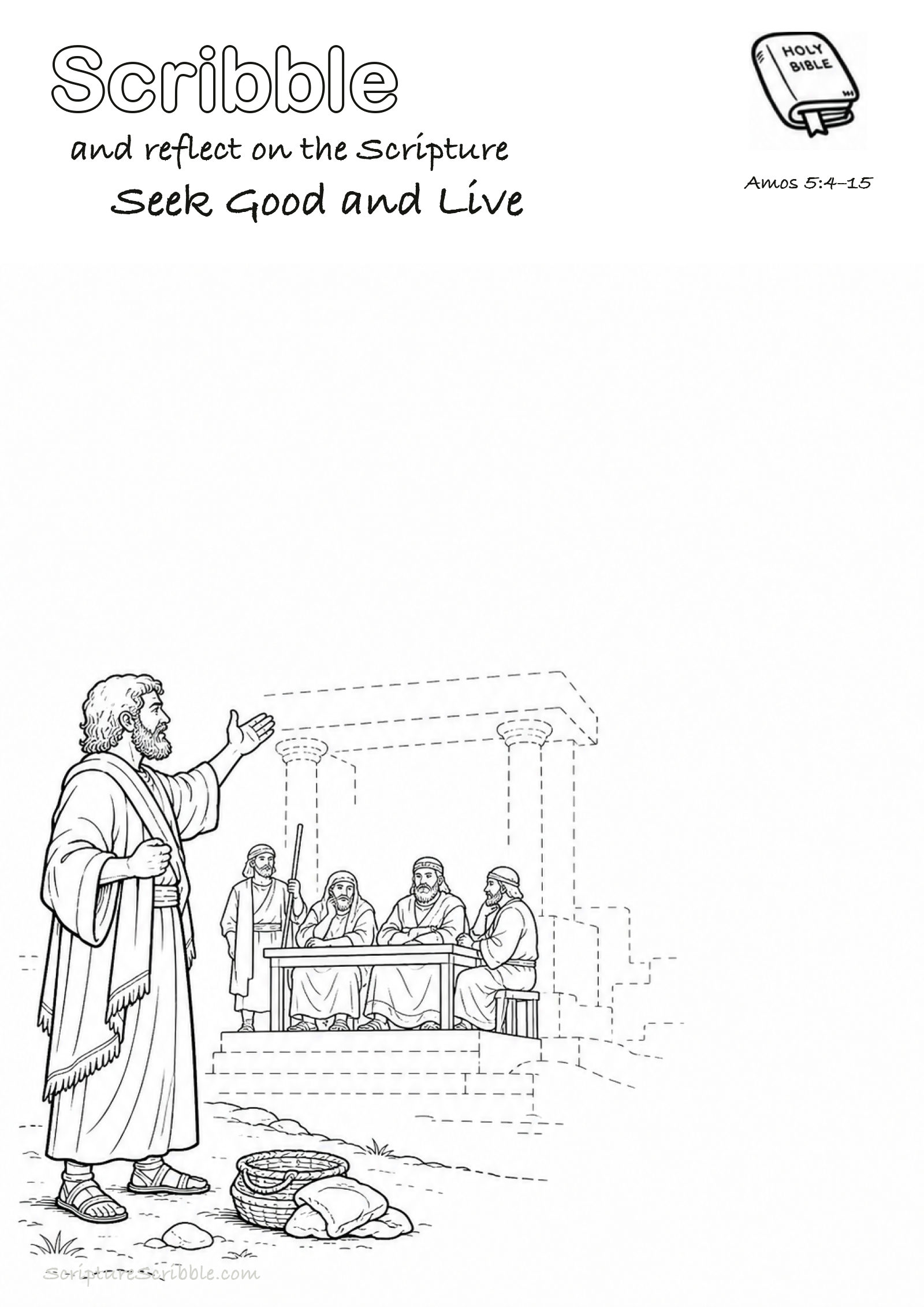 Preview of Amos 5:4–15 Seek Good and Live Devotional Drawing Page Printable