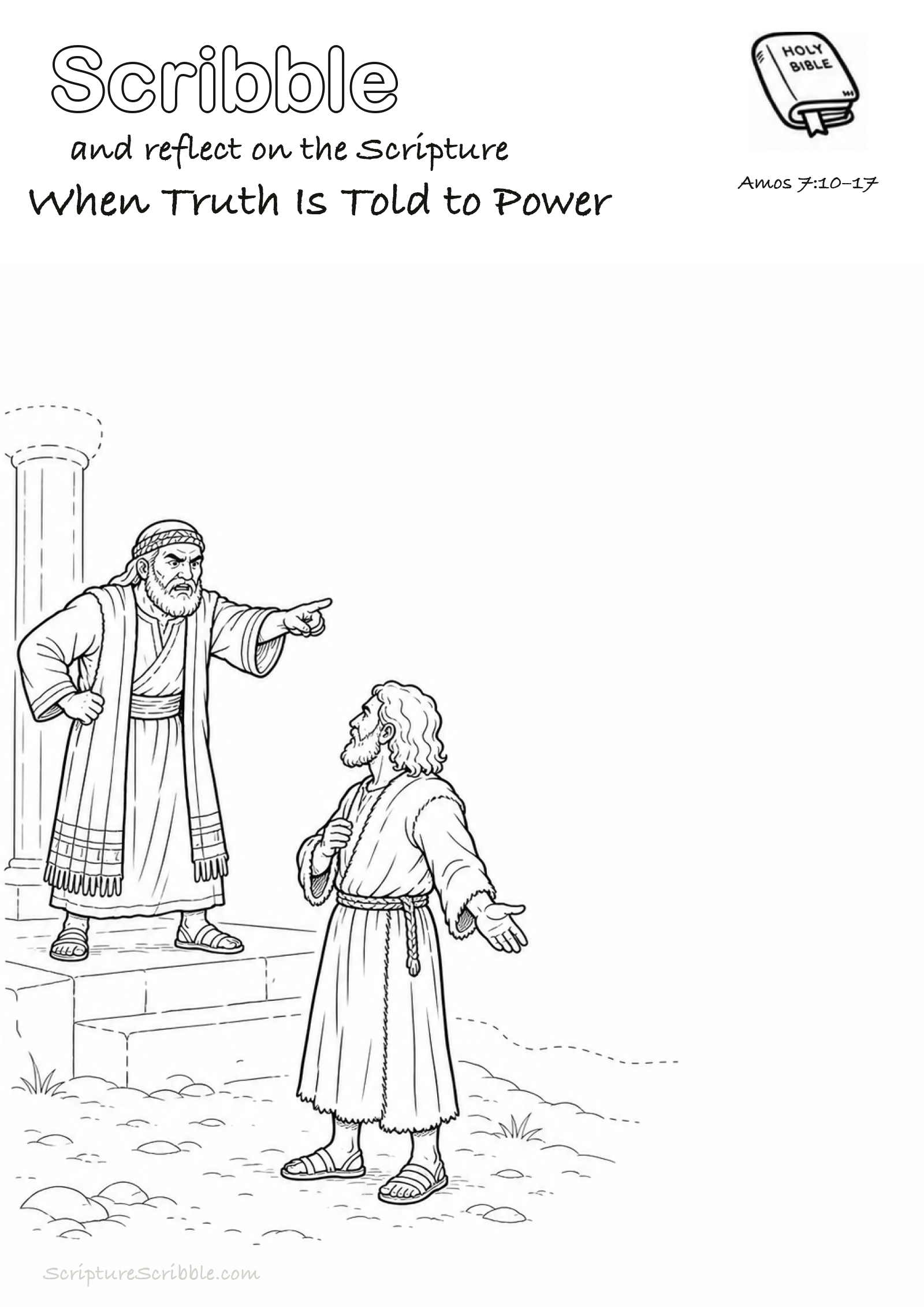 Preview of Amos 7:10–17 When Truth Is Told to Power Devotional Drawing Page Printable