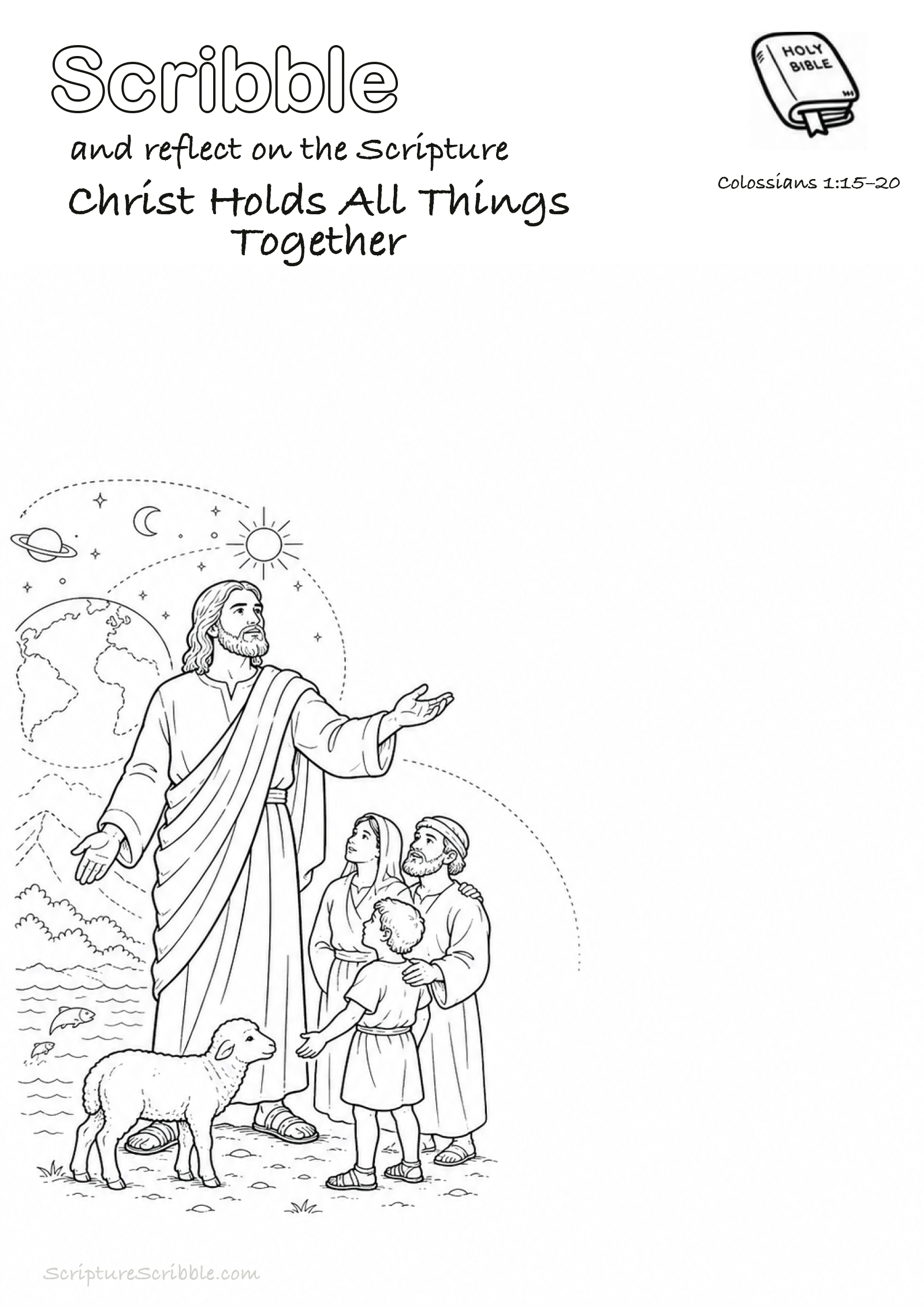 Preview of Colossians 1:15–20 Christ Holds All Things Together Devotional Drawing Page Printable