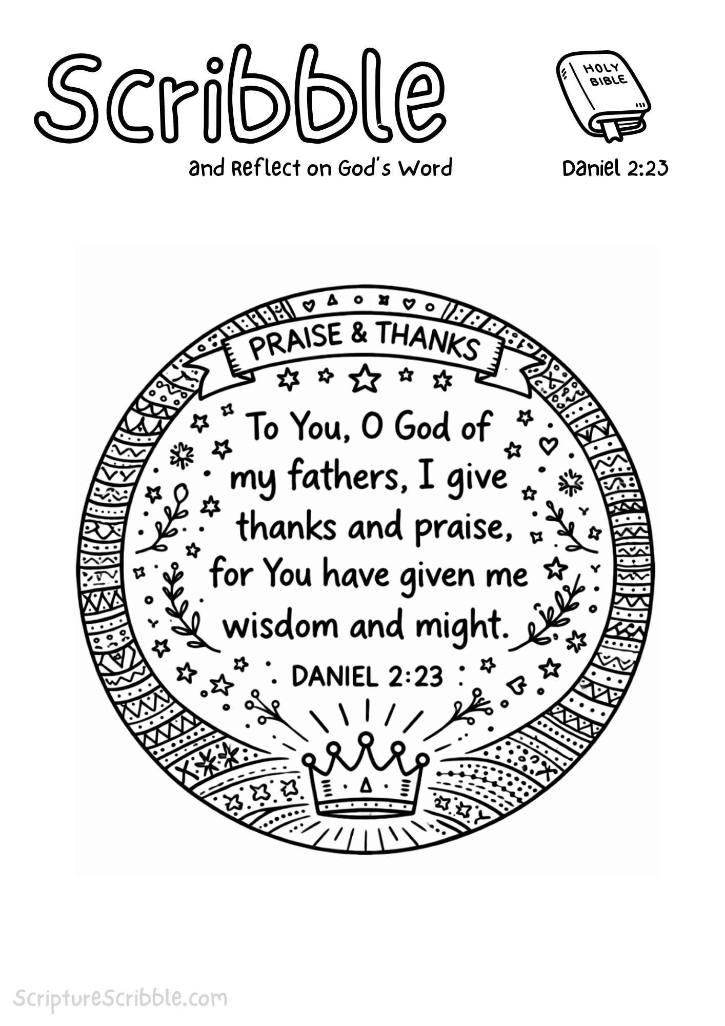 Printable reflection and drawing activity for Daniel 2:23 Coloring Page – Thanks and Praise for Wisdom Printable