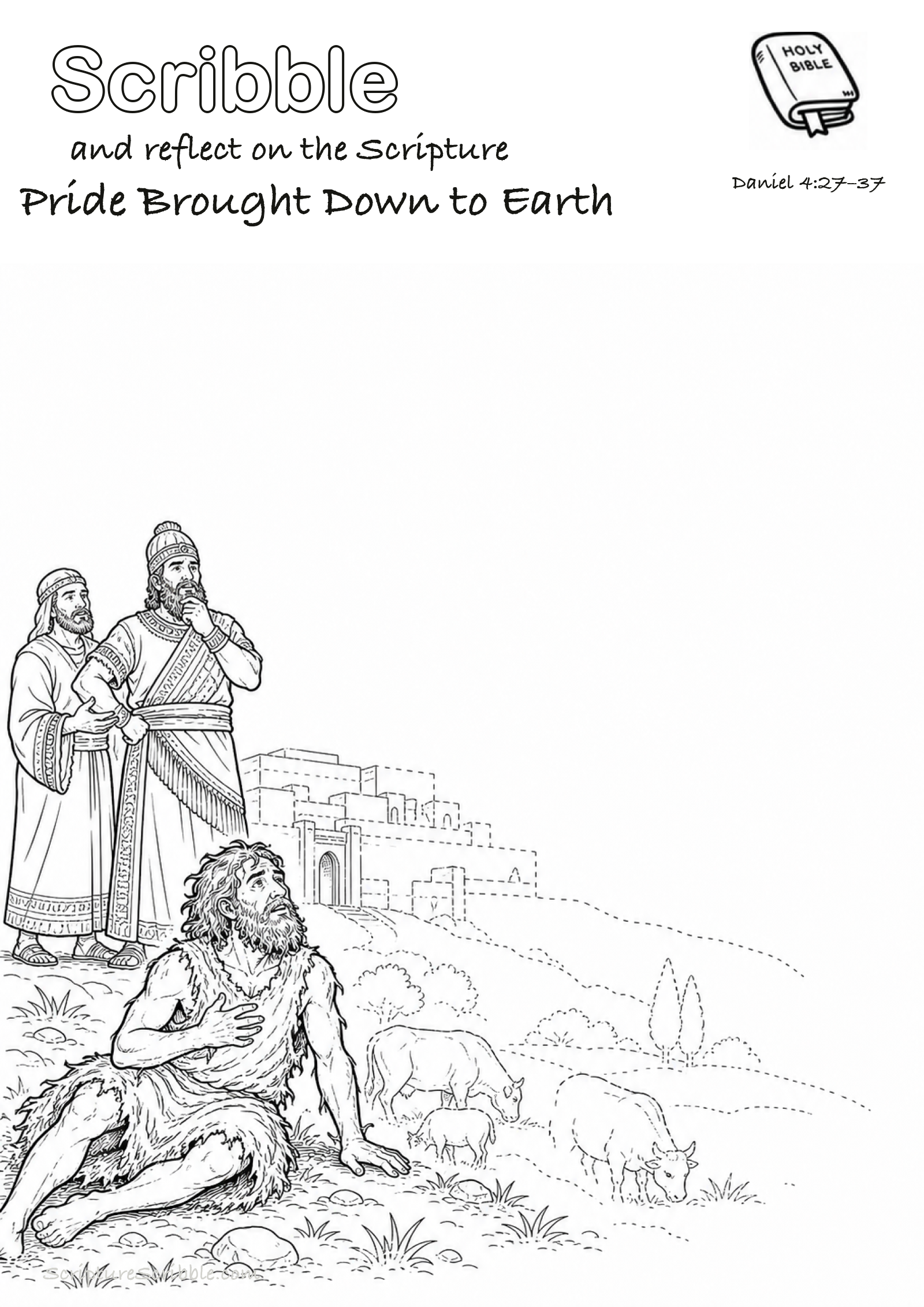 Preview of Daniel 4:27–37 Pride Brought Down to Earth Devotional Drawing Page Printable