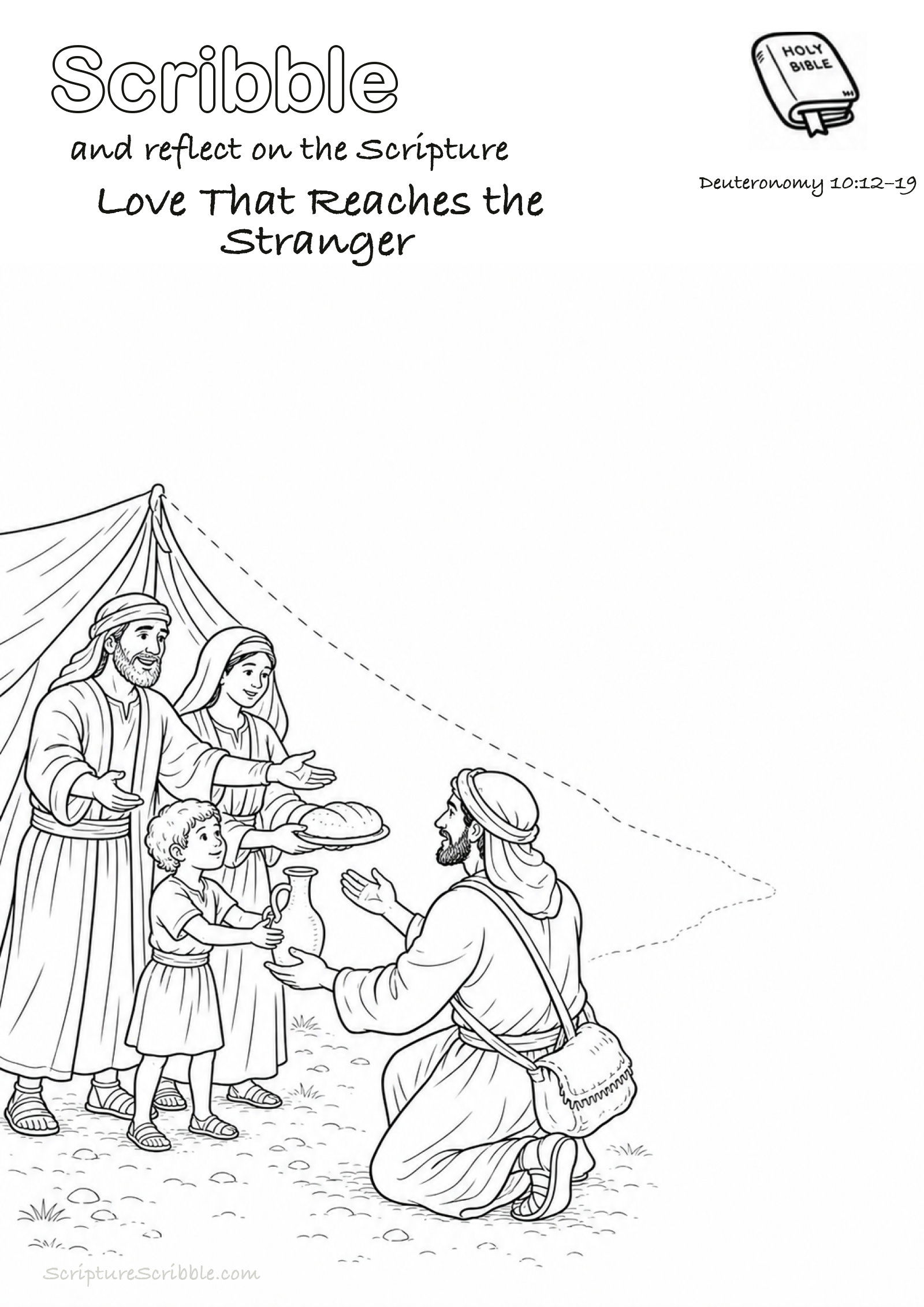 Preview of Deuteronomy 10:12–19 Love That Reaches the Stranger Devotional Drawing Page Printable