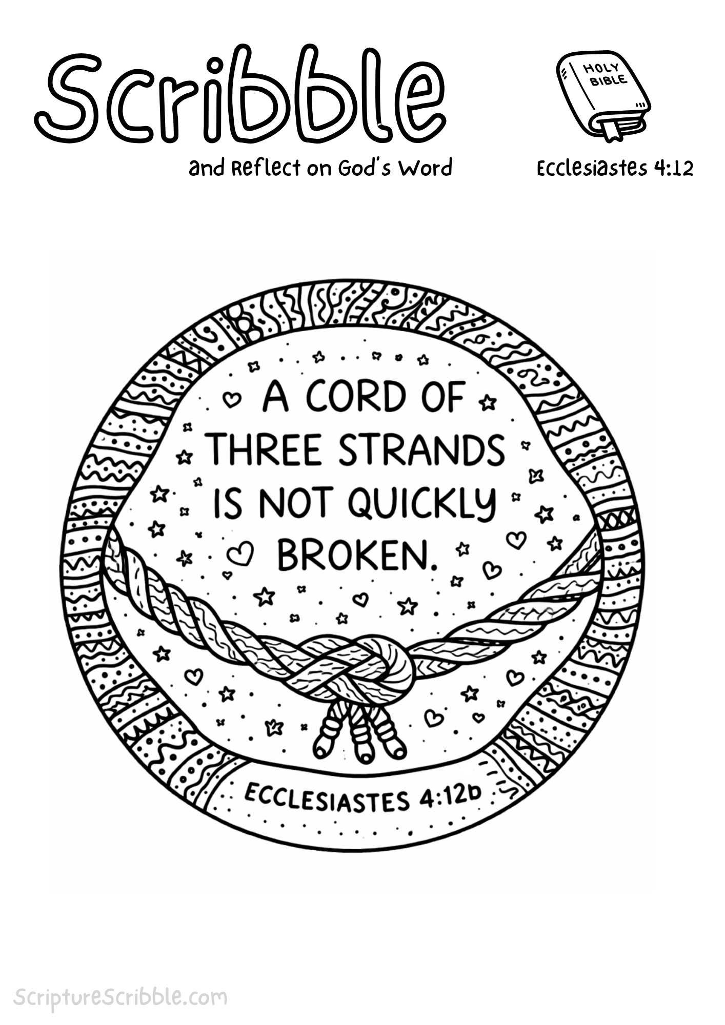 Printable reflection and drawing activity for Ecclesiastes 4:12 Coloring Page – A Cord of Three Strands Printable