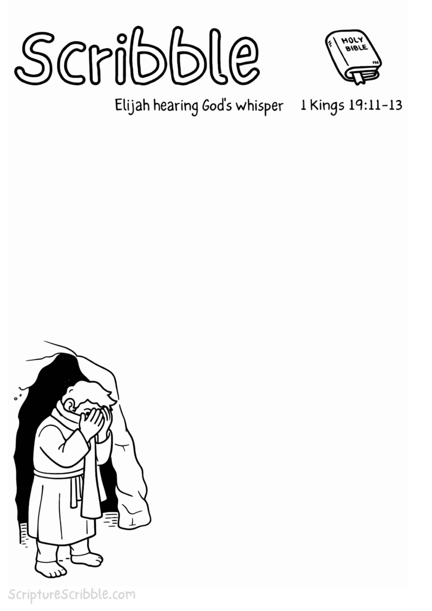 Preview of Elijah Hearing God’s Whisper – Devotional Drawing Page