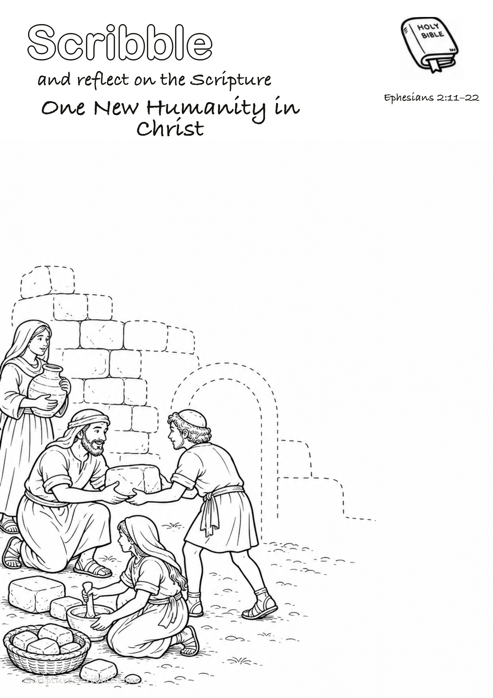 Preview of Ephesians 2:11–22 One New Humanity in Christ Devotional Drawing Page Printable