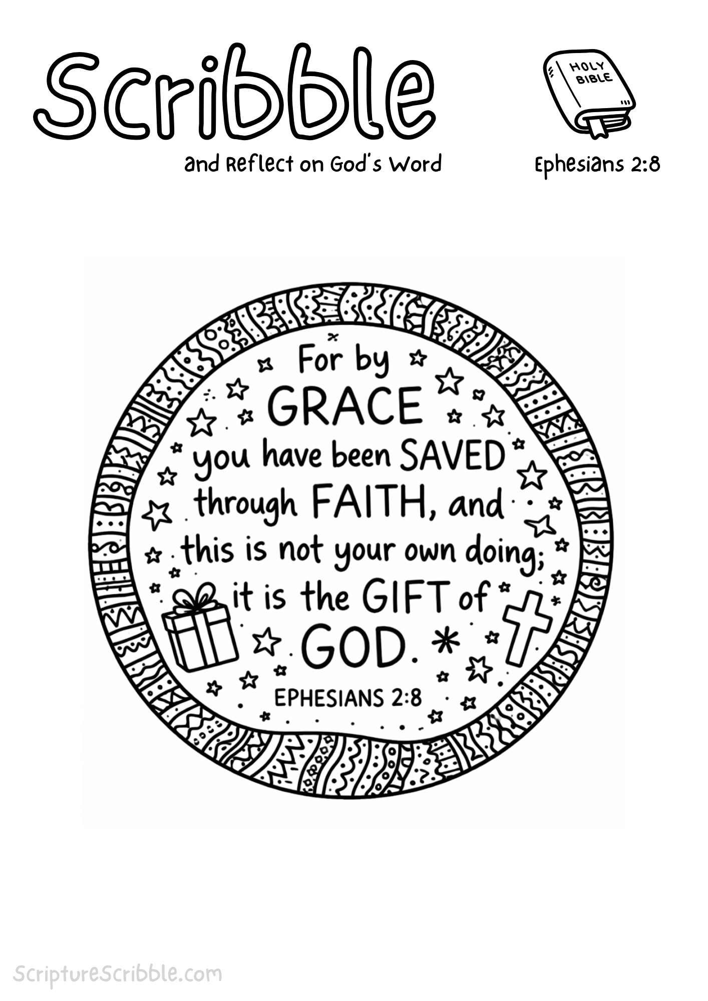 Printable reflection and drawing activity for Ephesians 2:8 – Devotional Drawing Page