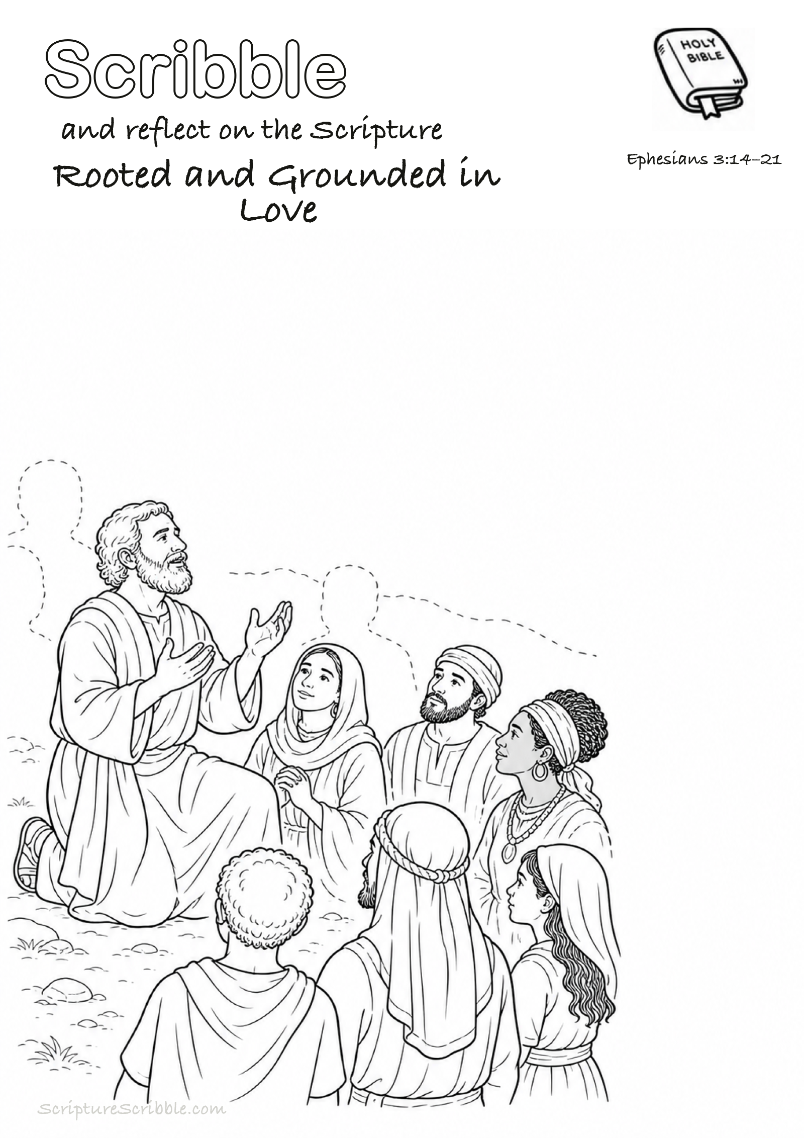 Preview of Ephesians 3:14–21 Rooted and Grounded in Love Devotional Drawing Page Printable