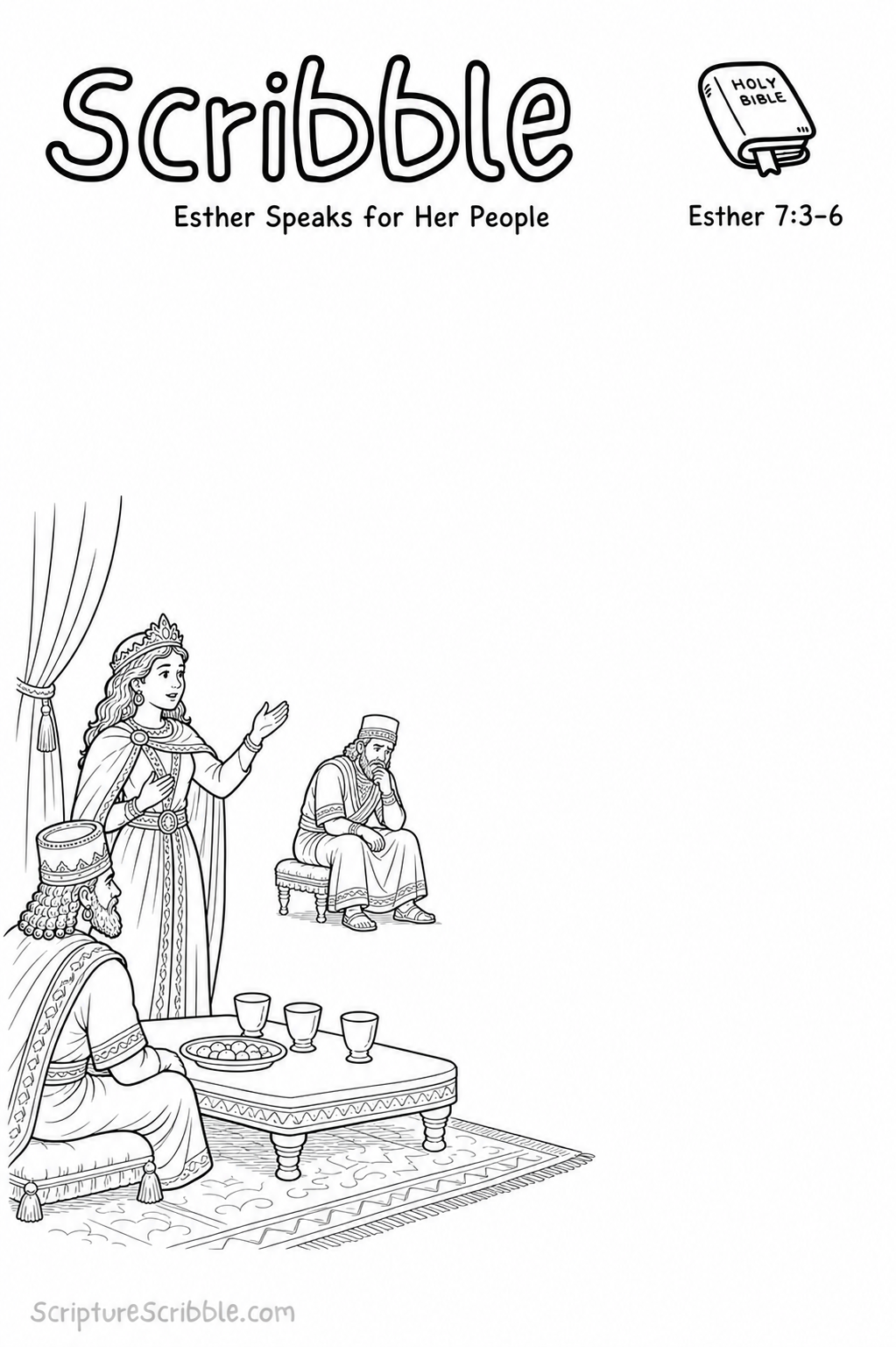 Preview of Esther 7:3–6 Esther Speaks for Her People Devotional Drawing Page Printable