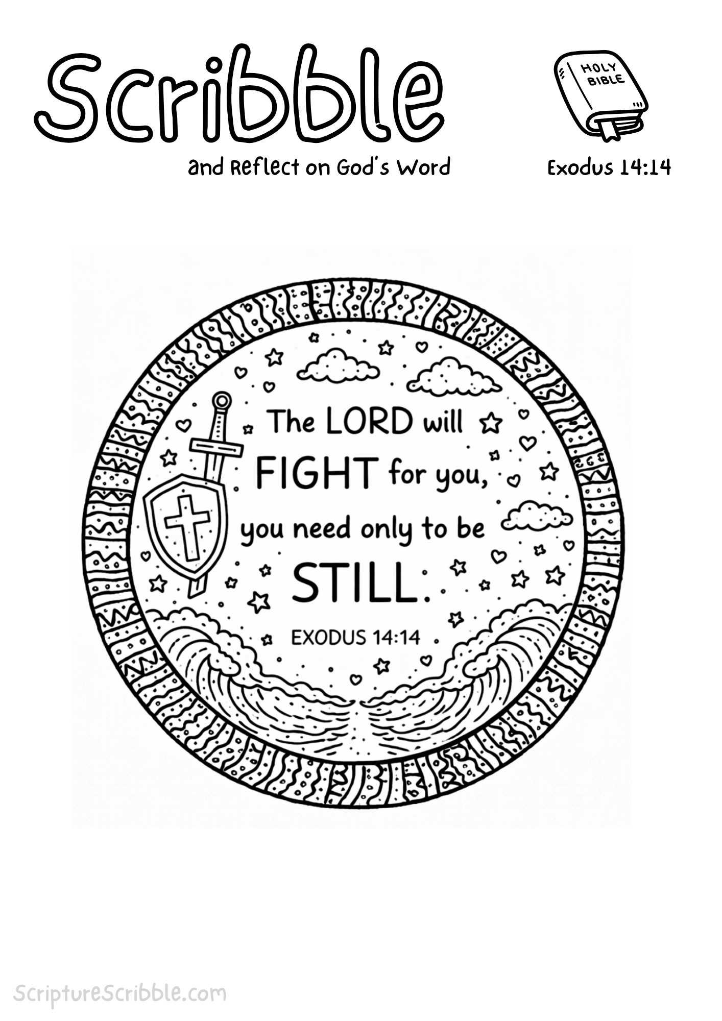 Printable reflection and drawing activity for Exodus 14:14 Coloring Page – The Lord Will Fight for You Printable