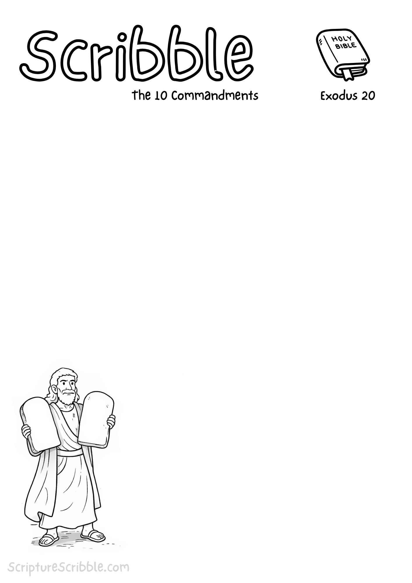 Printable reflection and drawing activity for Exodus 20 – The 10 Commandments Devotional Drawing