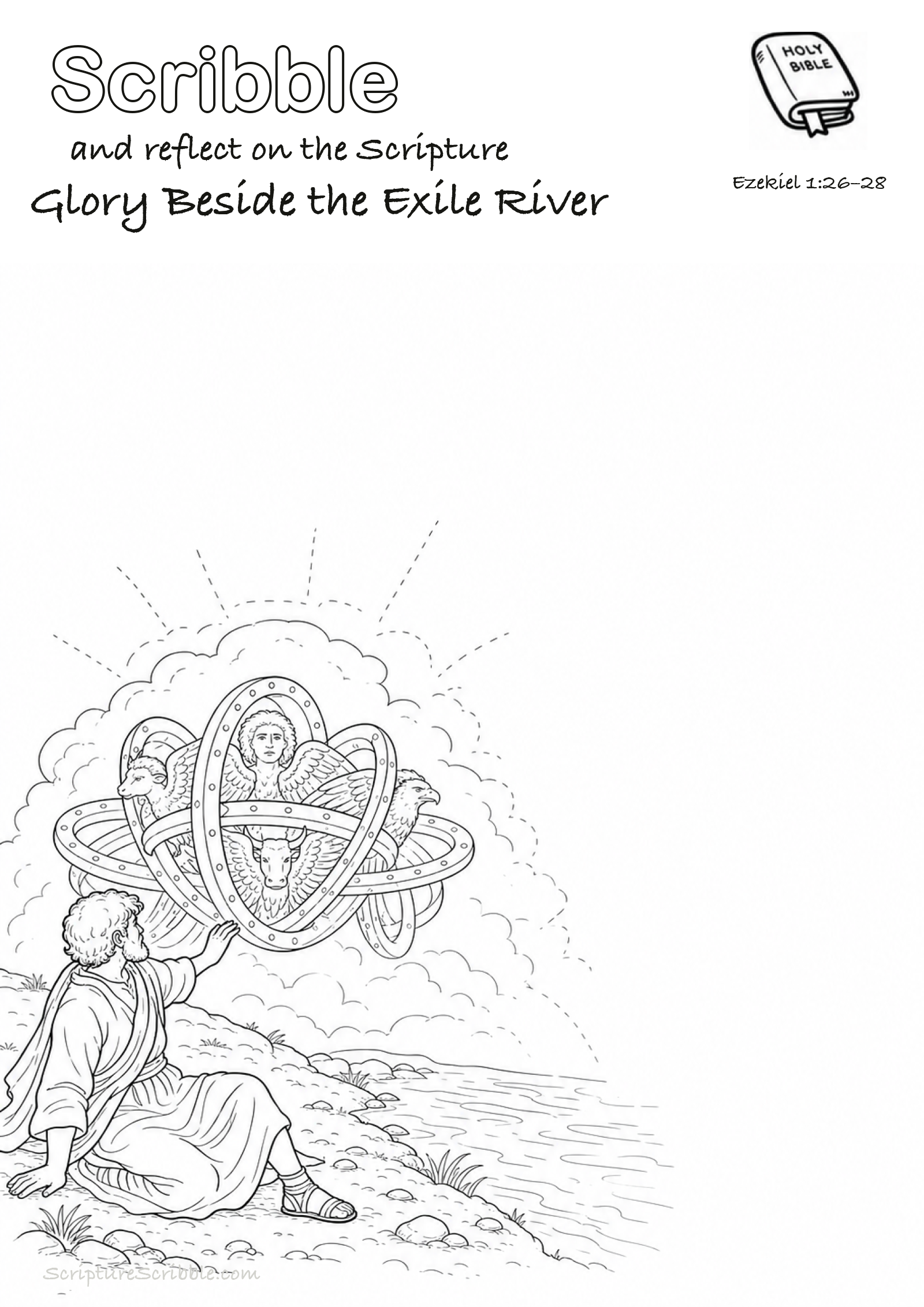 Preview of Ezekiel 1:26–28 Glory Beside the Exile River Devotional Drawing Page Printable