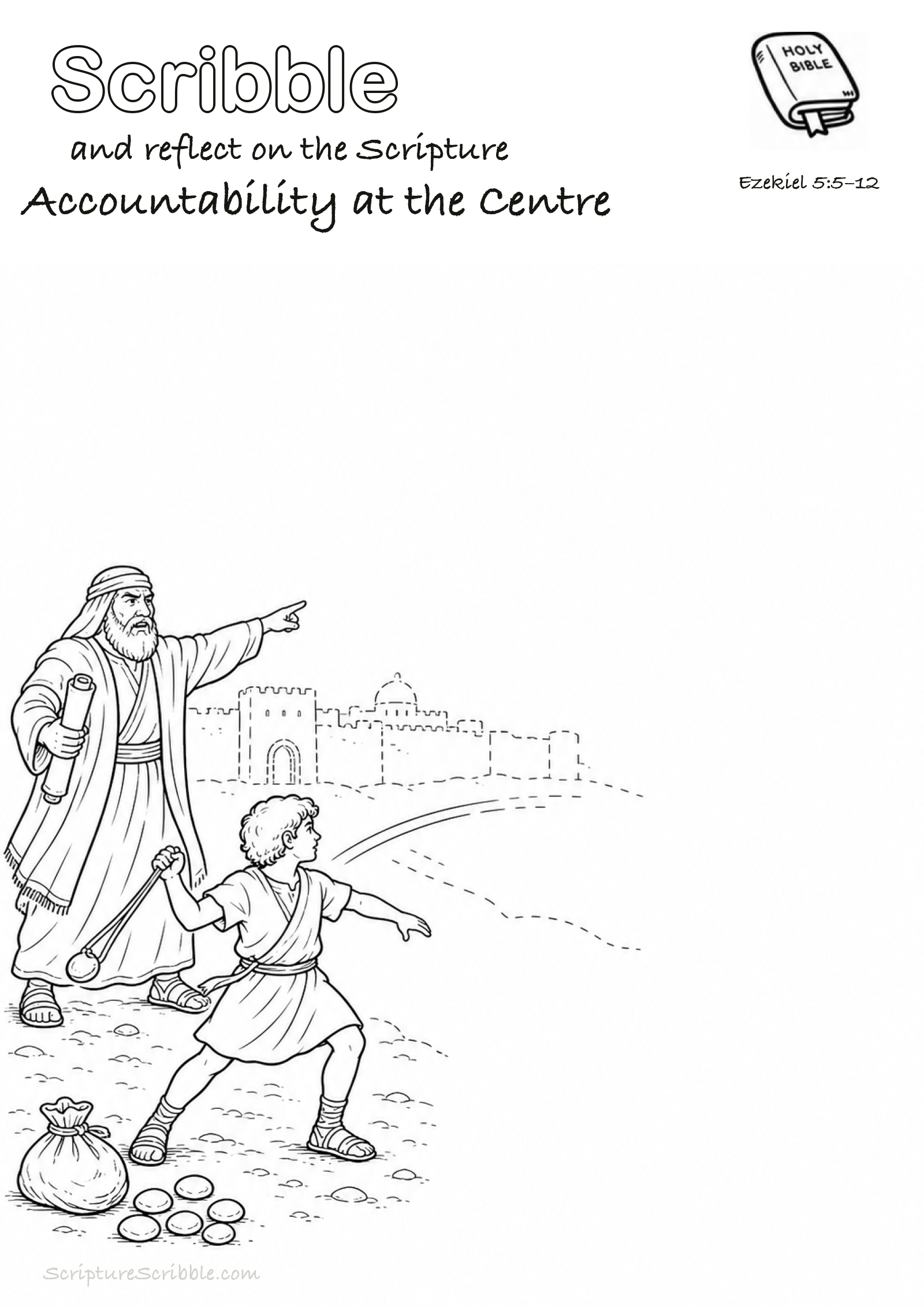 Preview of Ezekiel 5:5–12 Accountability at the Centre Devotional Drawing Page Printable