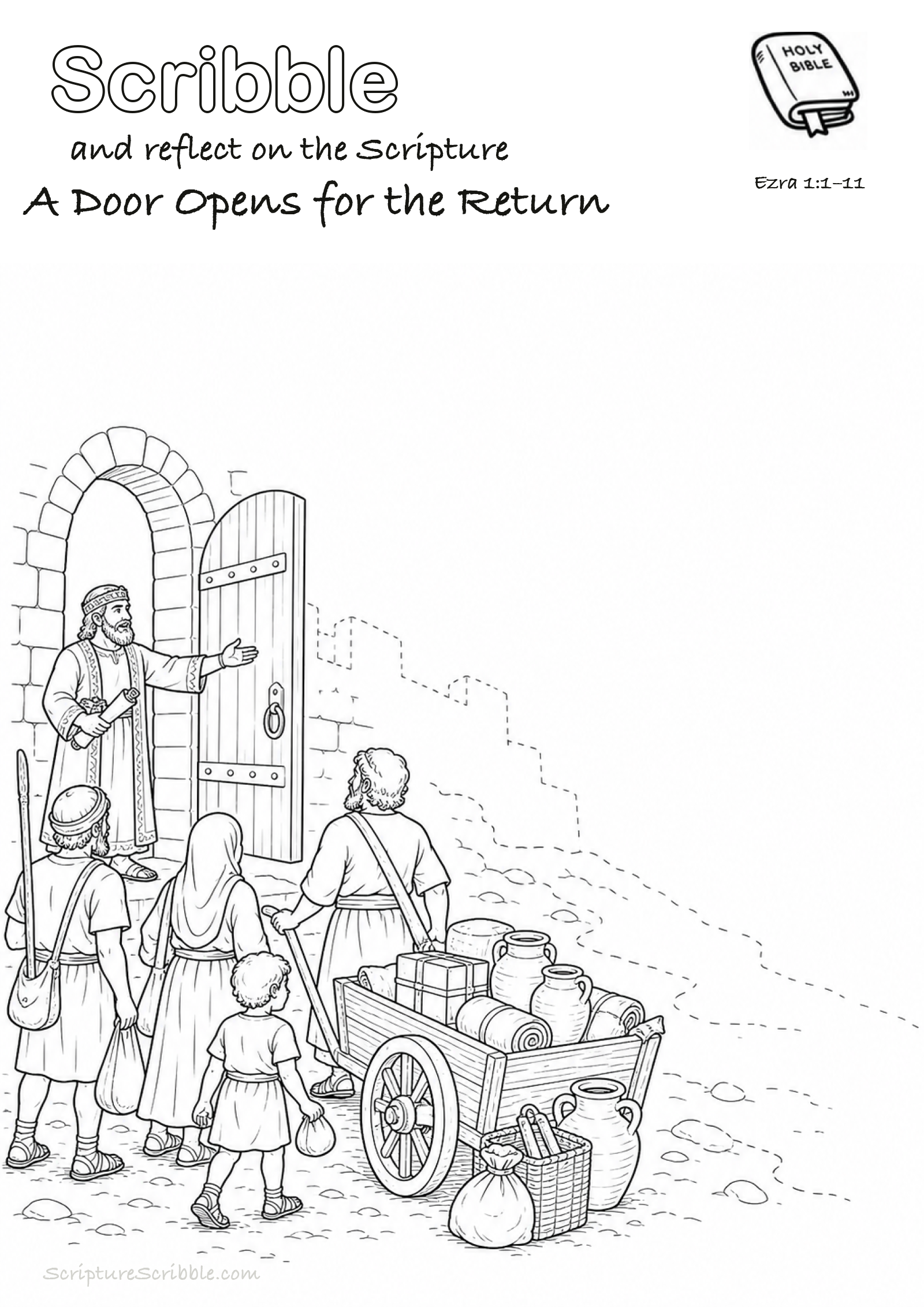 Preview of Ezra 1:1–11 A Door Opens for the Return Devotional Drawing Page Printable