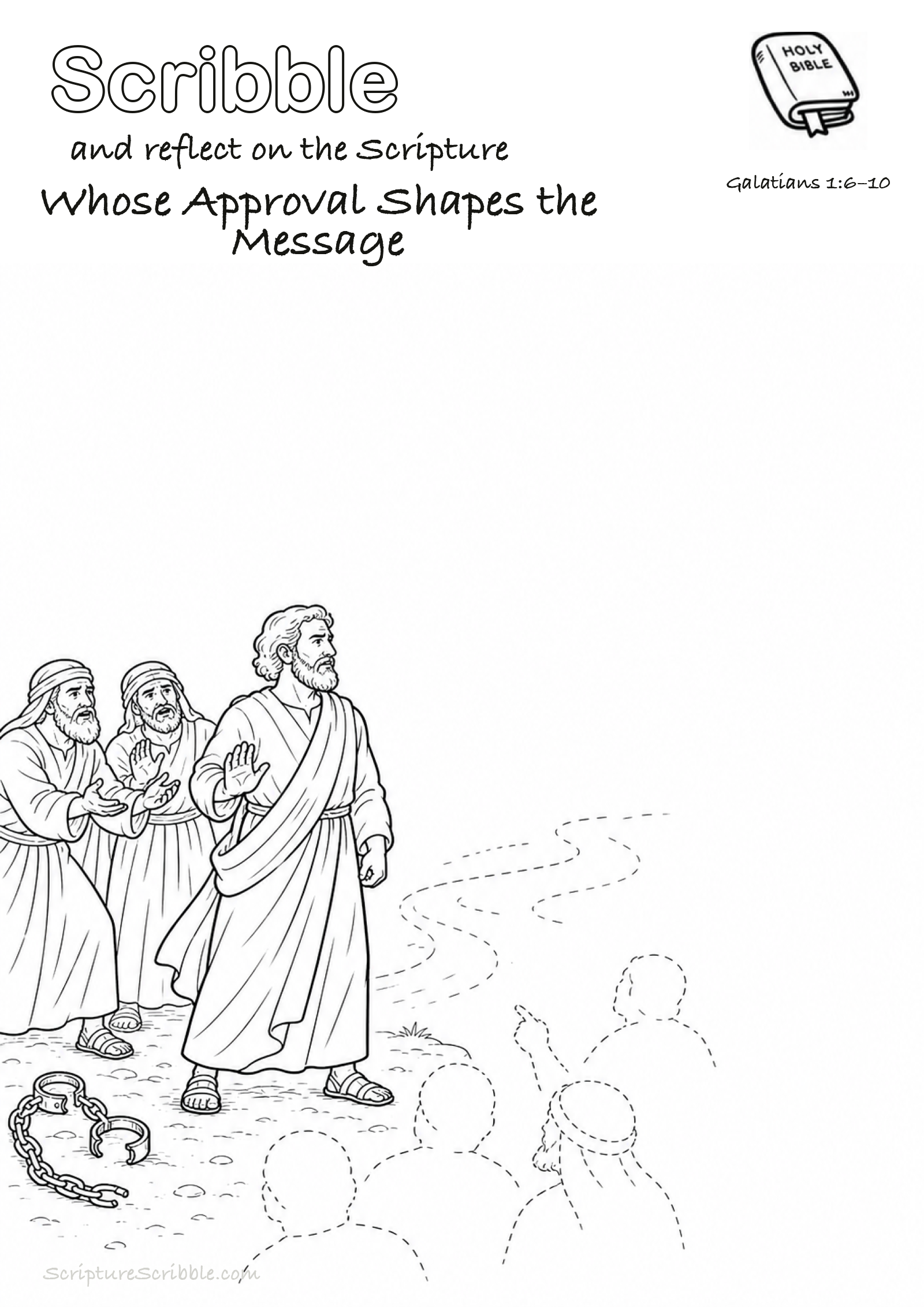 Preview of Galatians 1:6–10 Whose Approval Shapes the Message Devotional Drawing Page Printable