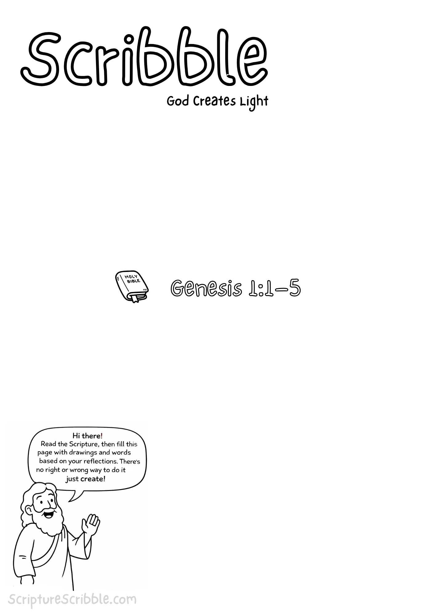 Printable reflection and drawing activity for Genesis 1:1–5 Creative Bible Reflection Worksheet