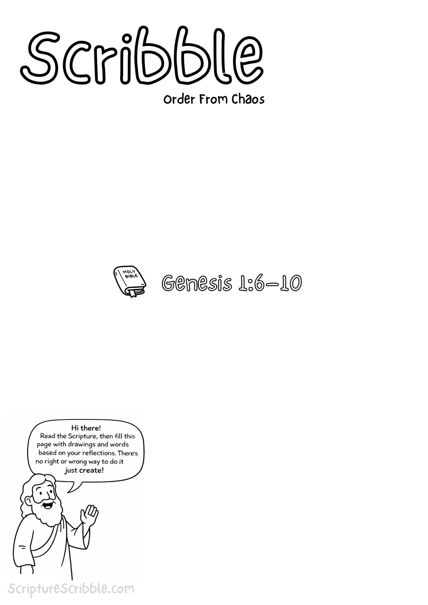 Printable reflection and drawing activity for Genesis 1:6–10 Creative Bible Reflection Worksheet