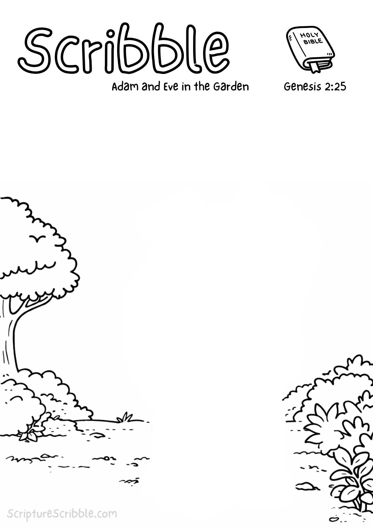Printable reflection and drawing activity for Genesis 2:25 Adam and Eve in the Garden Devotional Drawing