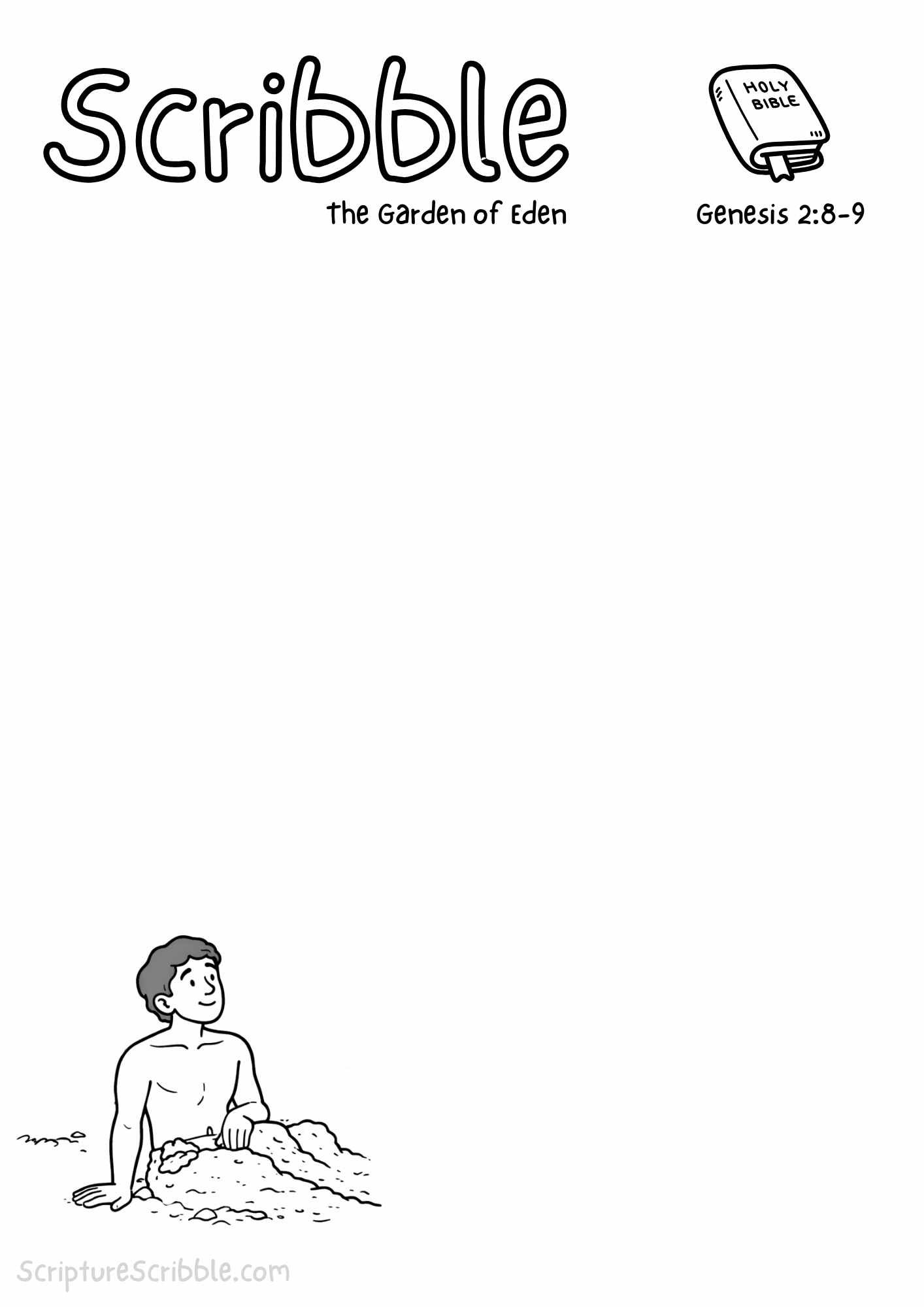 Printable reflection and drawing activity for Genesis 2:8–9 Garden of Eden Devotional Drawing Page