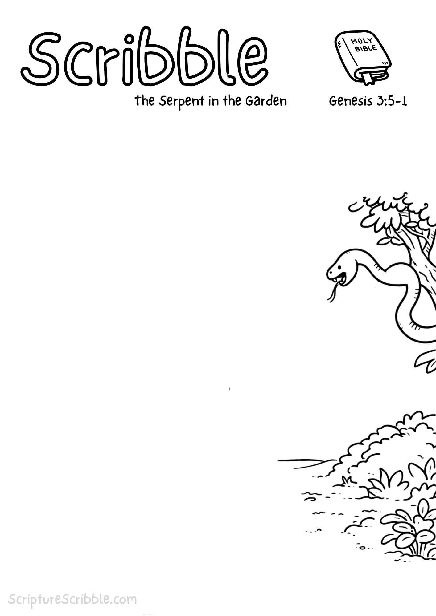 Printable reflection and drawing activity for Genesis 3:1–5 The Serpent in the Garden Devotional Drawing