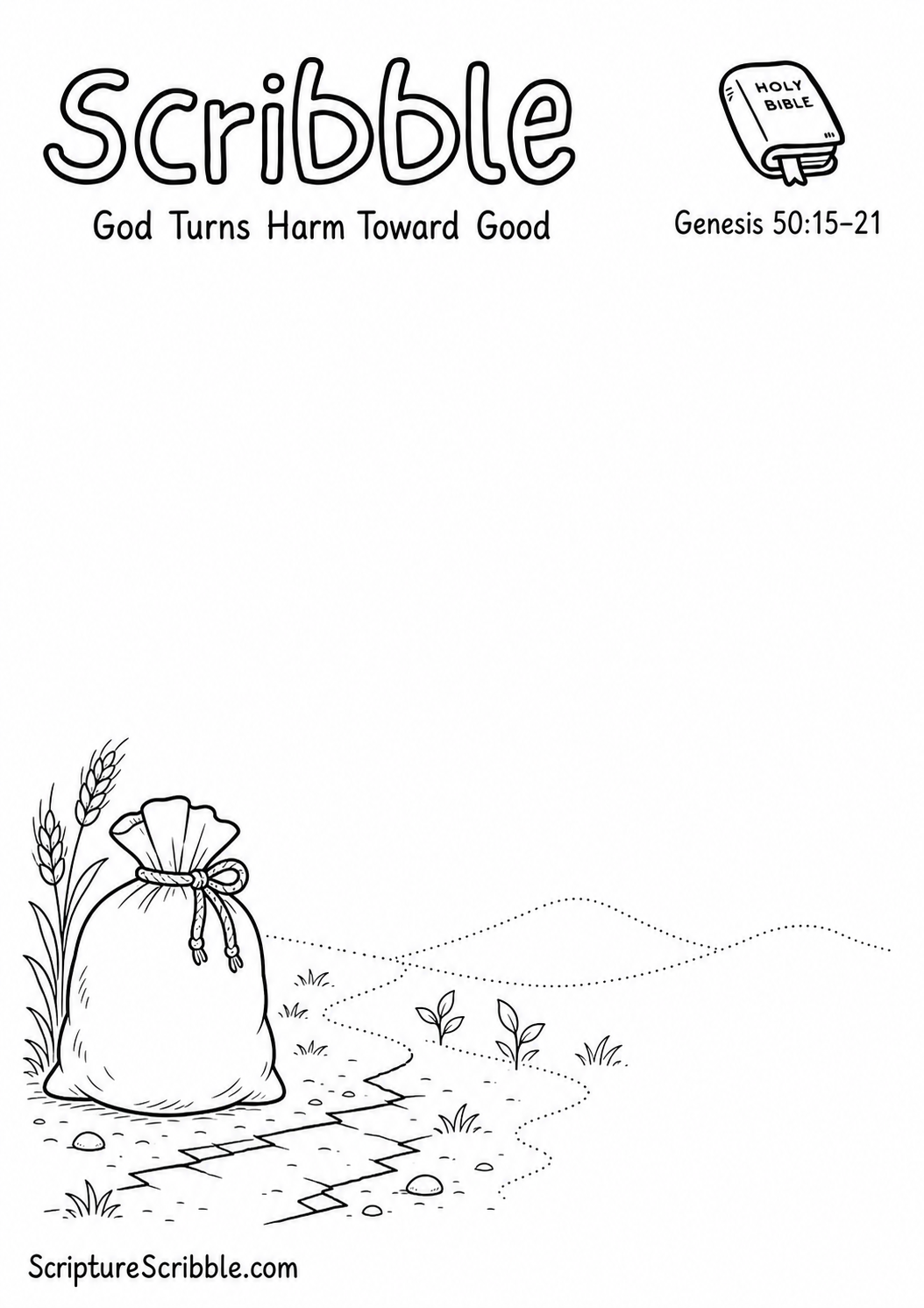 Preview of Genesis 50:15–21 God Turns Harm Toward Good Devotional Drawing Page Printable