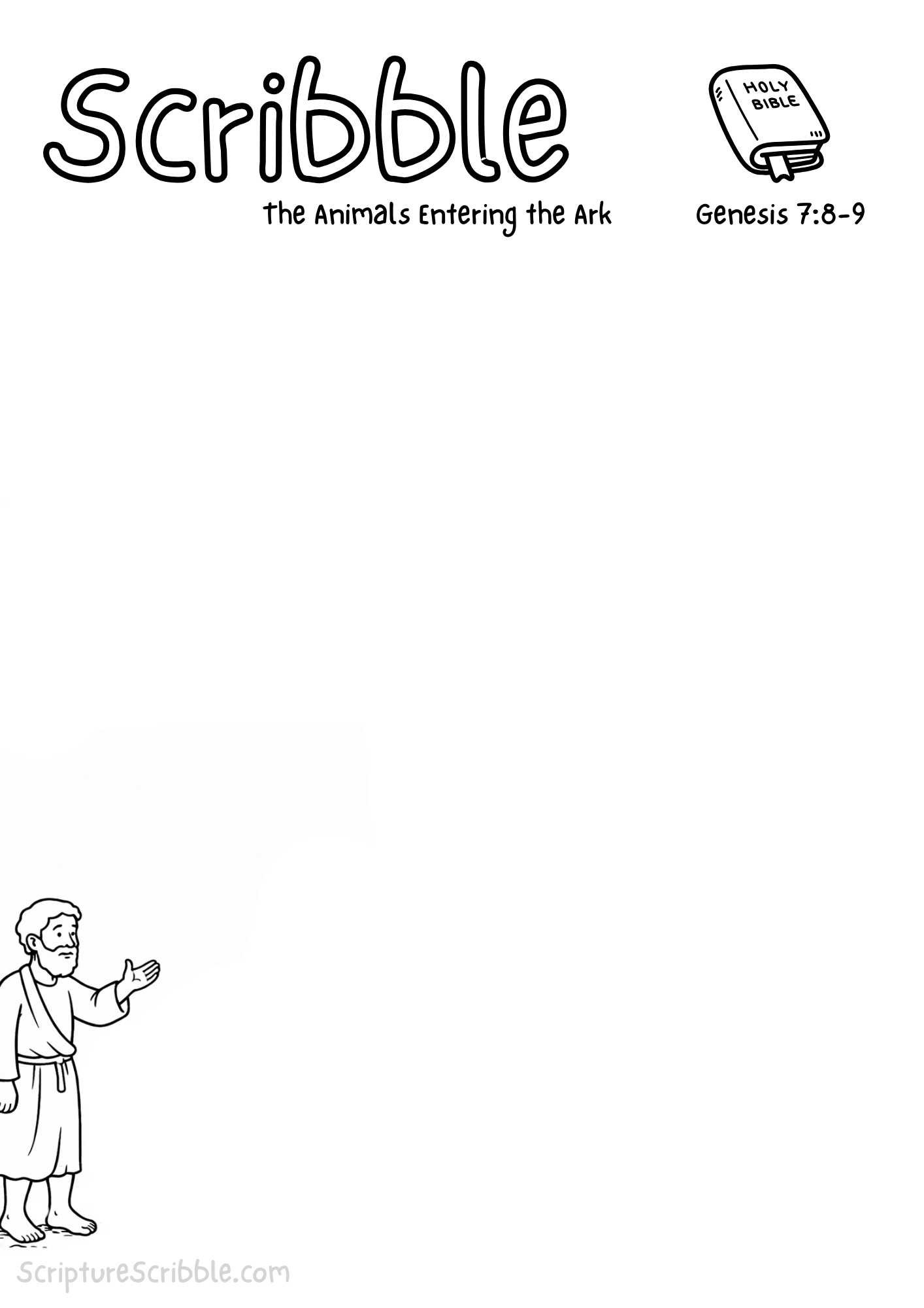 Printable reflection and drawing activity for Genesis 7:8–9 – Animals Entering the Ark Devotional Drawing Page