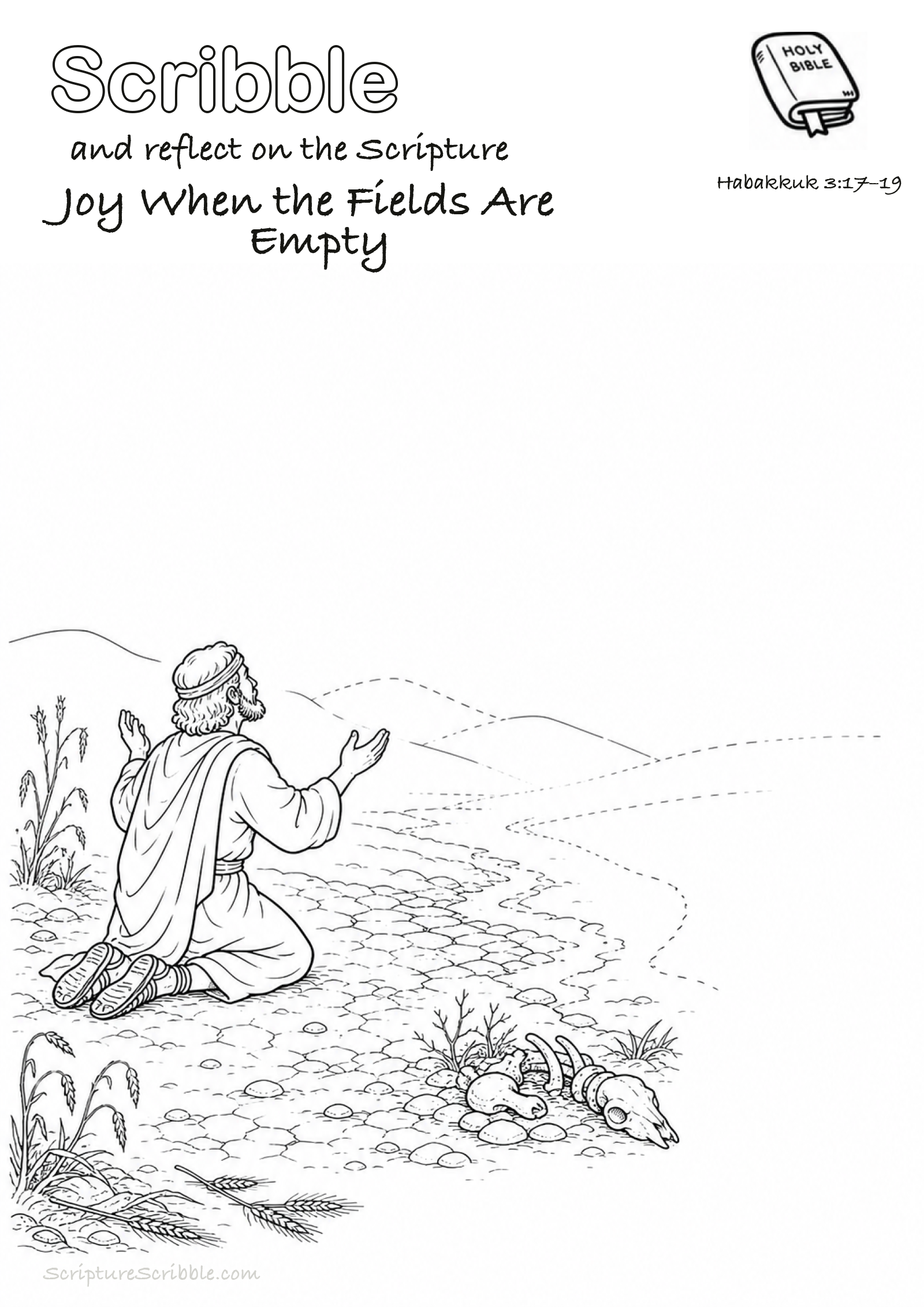 Preview of Habakkuk 3:17–19 Joy When the Fields Are Empty Devotional Drawing Page Printable