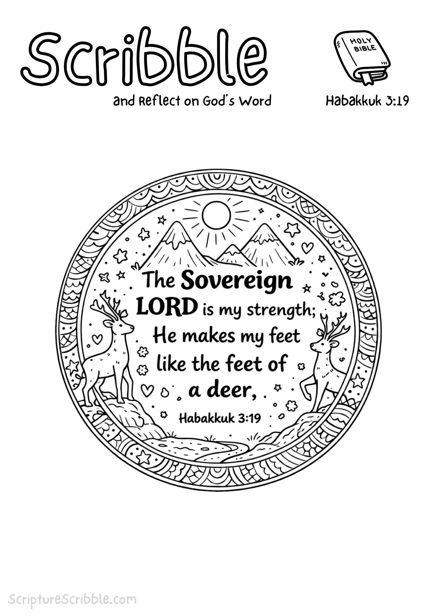 Printable reflection and drawing activity for Habakkuk 3:19 Coloring Page – The Sovereign Lord Is My Strength Printable