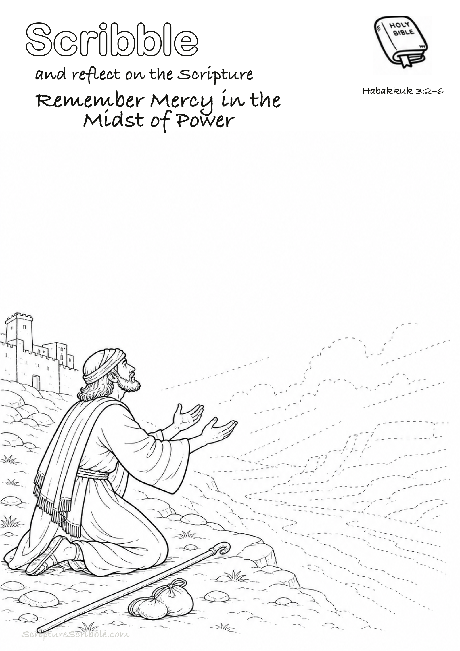 Preview of Habakkuk 3:2–6 Remember Mercy in the Midst of Power Devotional Drawing Page Printable